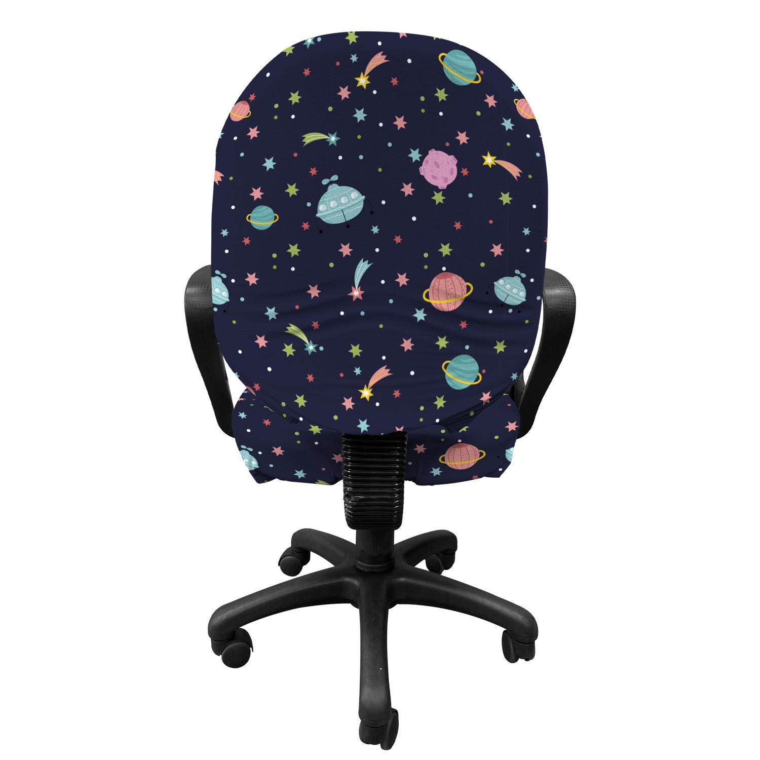 Ambesonne Galaxy Print Office Chair Slipcover - Stretchable Fabric Cover with Alien Planets, Shooting Stars & Polka Dots - Protective & Decorative for Home & Office Use