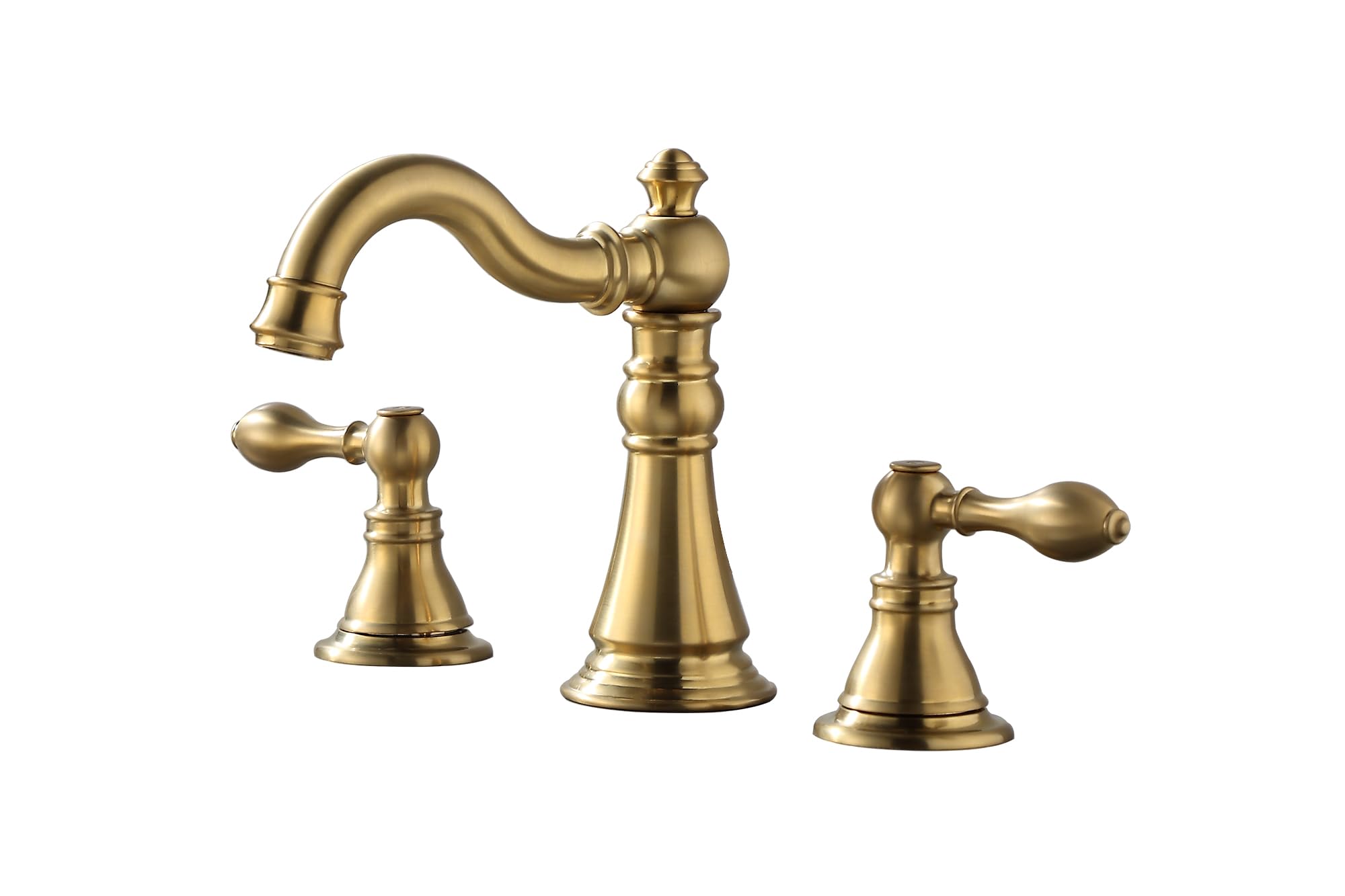 Brushed Gold 8 Inch Widespread Bathroom Faucet - Two Handle High Arc Lavatory Sink Faucet with Pop Up Drain, 3 Hole Installation (Model F-8805-BG) - Perfect for Modern Bathroom Vanities and Powder Rooms