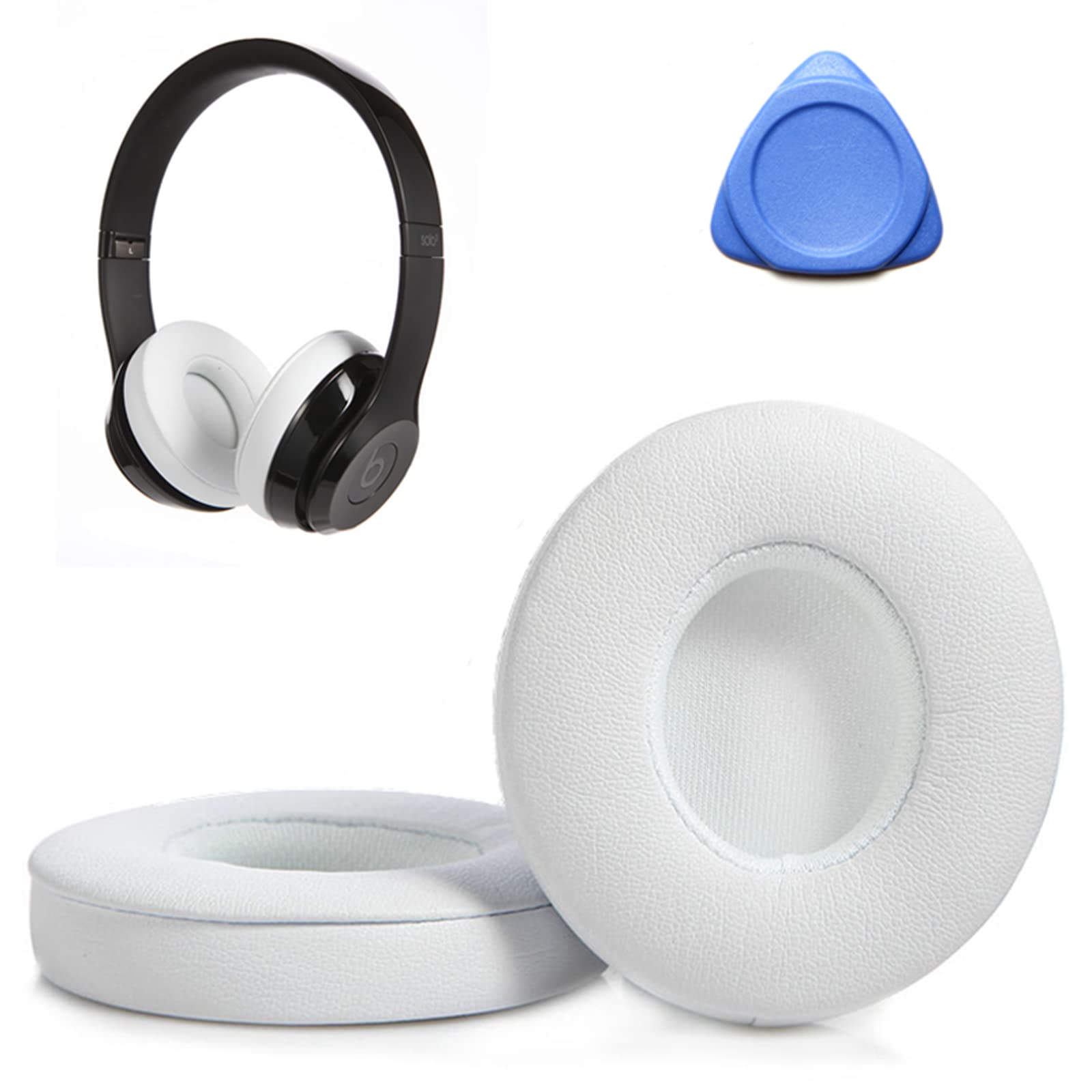 Premium Replacement Ear Pads for Beats Solo 2 & 3 Wireless Headphones - Noise Isolating Memory Foam Cushions with Eco-Friendly Protein Leather & Strong Adhesive Tape (White) - Perfect for Home, Office, Gym & Travel Use