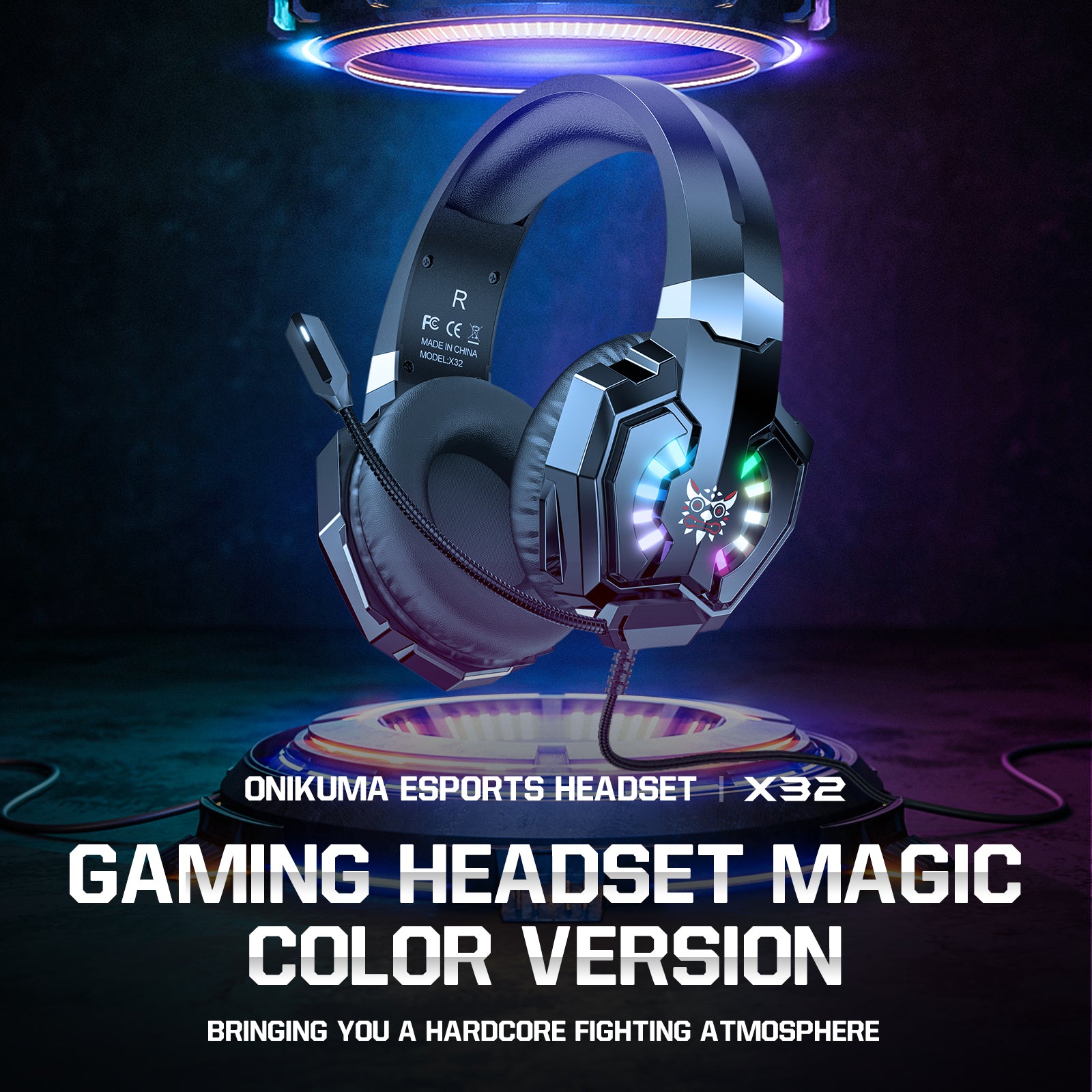 ONIKUMA X32 Wired Gaming Headset with Noise-Cancelling Mic & RGB LED Lights - Lightweight Over-Ear Headphones for PC, PS4, Xbox - Perfect for Gaming, Streaming & Online Classes