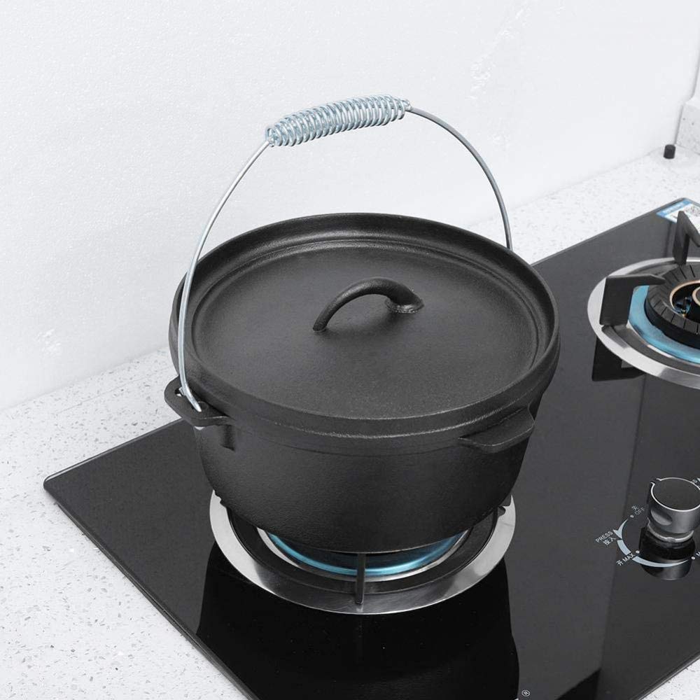 25cm Non-Stick Dutch Oven with Lid & Hook - Cast Iron Camping Cookware for Outdoor BBQ, Camping & Backpacking - Perfect for Stews, Baking & Open-Fire Cooking