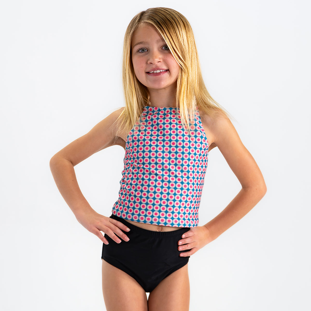 Girls High Neck Crop Tankini Top - Stylish Swimwear for Beach, Pool & Summer Activities
