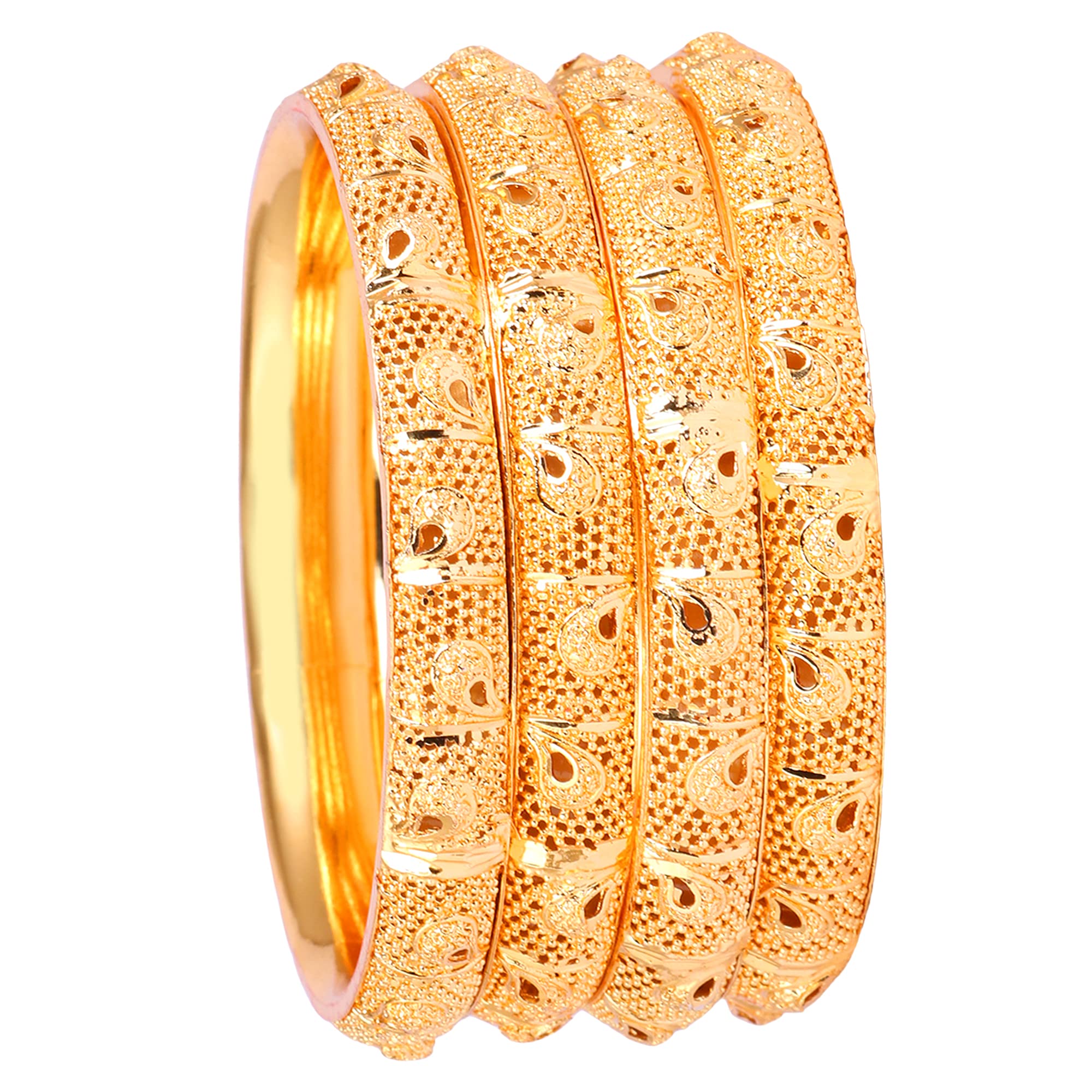 Indian Gold Plated Bangles Set of 4 - Traditional Pola Bracelets for Women, Bollywood Style Jewelry, Trendy Costume Bangles for Weddings, Parties & Festive Occasions