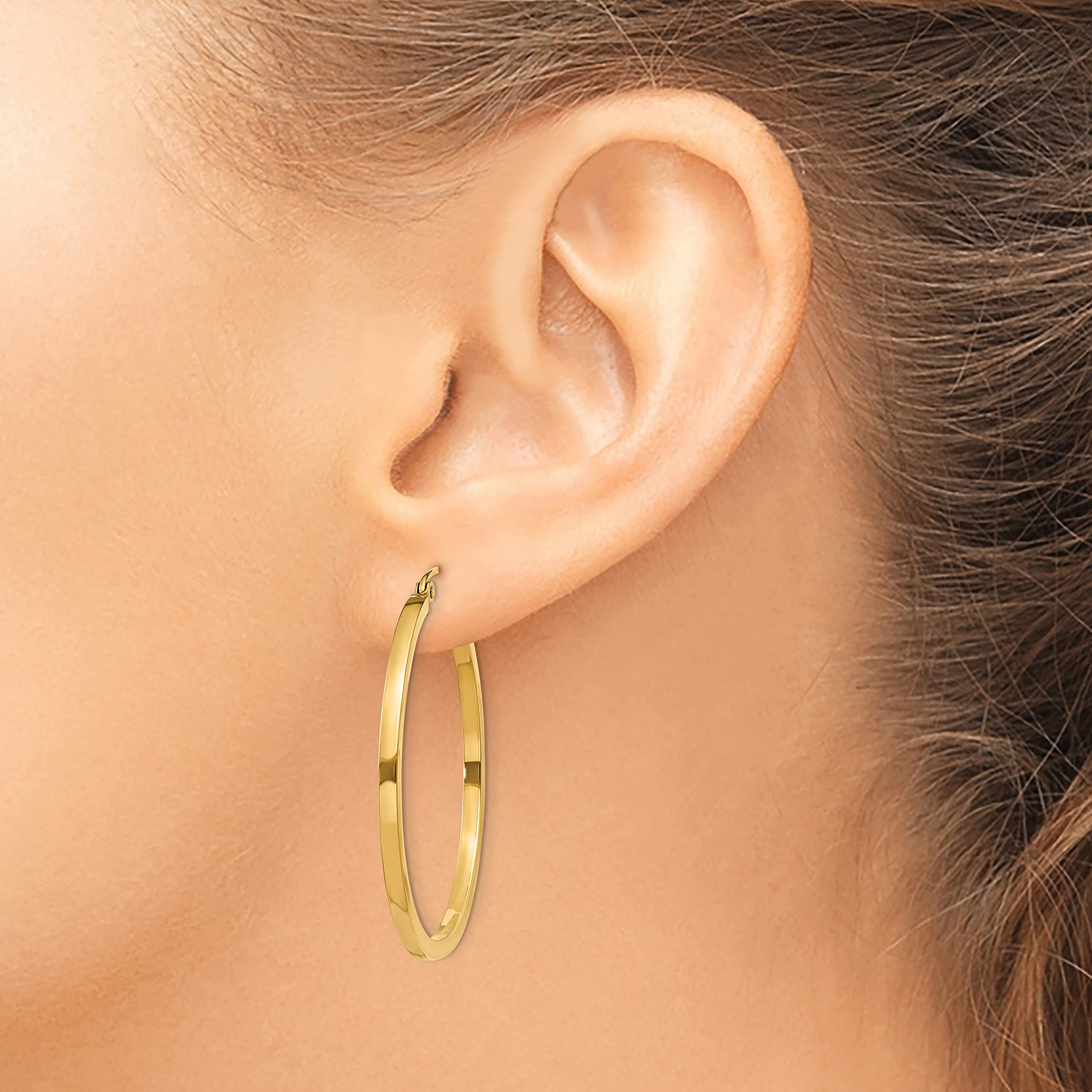 14K Solid Yellow Gold 2mm Square Tube Round Hoop Earrings for Women - Large & Medium Size Dainty Everyday Jewelry Gift for Birthday, Anniversary & Special Occasions