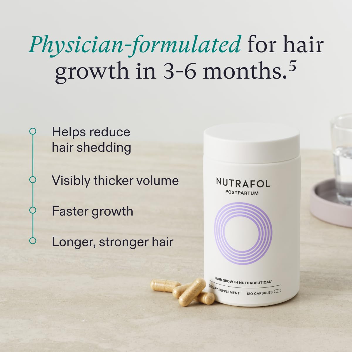 Nutrafol Postpartum Hair Growth Supplements for Women - Clinically Proven to Reduce Hair Shedding & Promote Thicker Hair Growth | Safe for Breastfeeding Moms | 1 Month Supply + Refill Pouch | Post Pregnancy Hair Loss Solution & New Mom Self-Care Essential