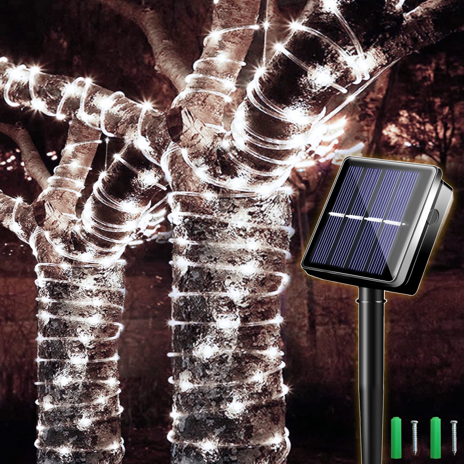 300 LED Solar Rope Lights Outdoor 99 FT - Bright Waterproof Solar Garden String Lights with 8 Modes - Durable Fairy Lights for Fence, Patio, Yard, Pathway - Perfect for Christmas, Wedding, Party, Landscape Decoration (White)