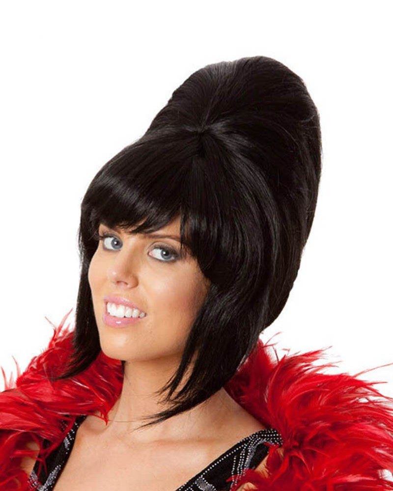 60s Beevive Short Black Wig - Vintage Retro Hairstyle for Cosplay, Halloween & Costume Parties - Perfect for 1960s Theme Events & Photo Shoots