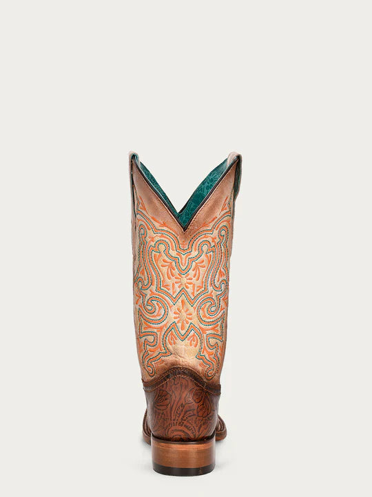 Z5126 Women's Embroidered Brown Vamp Square Toe Cowboy Boots - Western Fashion, Country Style, Rodeo & Casual Wear
