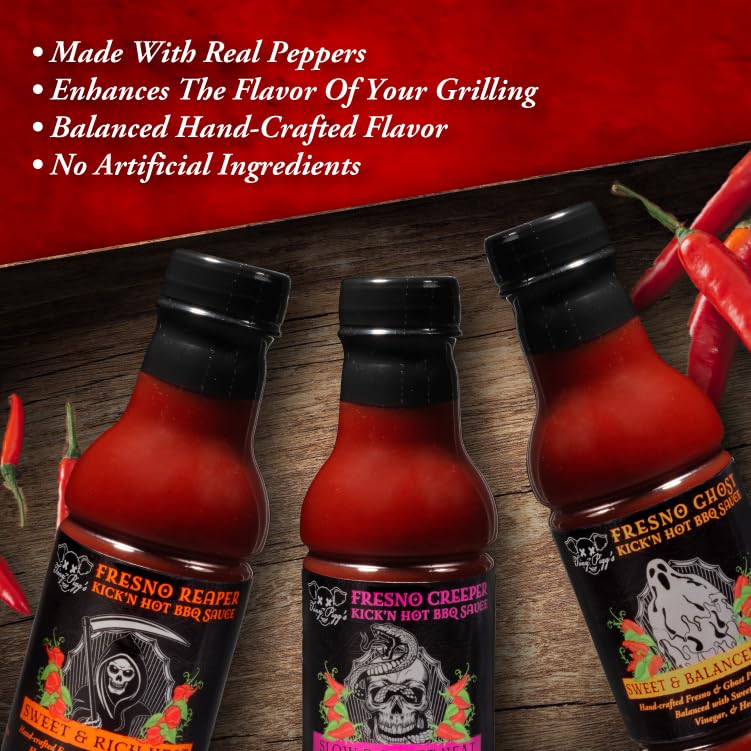 Tony Piggs Hot BBQ Sauce Fresno Ghost Flavor (19oz) - Spicy Ghost Pepper Barbecue Sauce for Wings, Ribs & Burgers - Made with Fresh Peppers - Perfect for Summer Cookouts, Tailgating & Grilling Gifts for Men