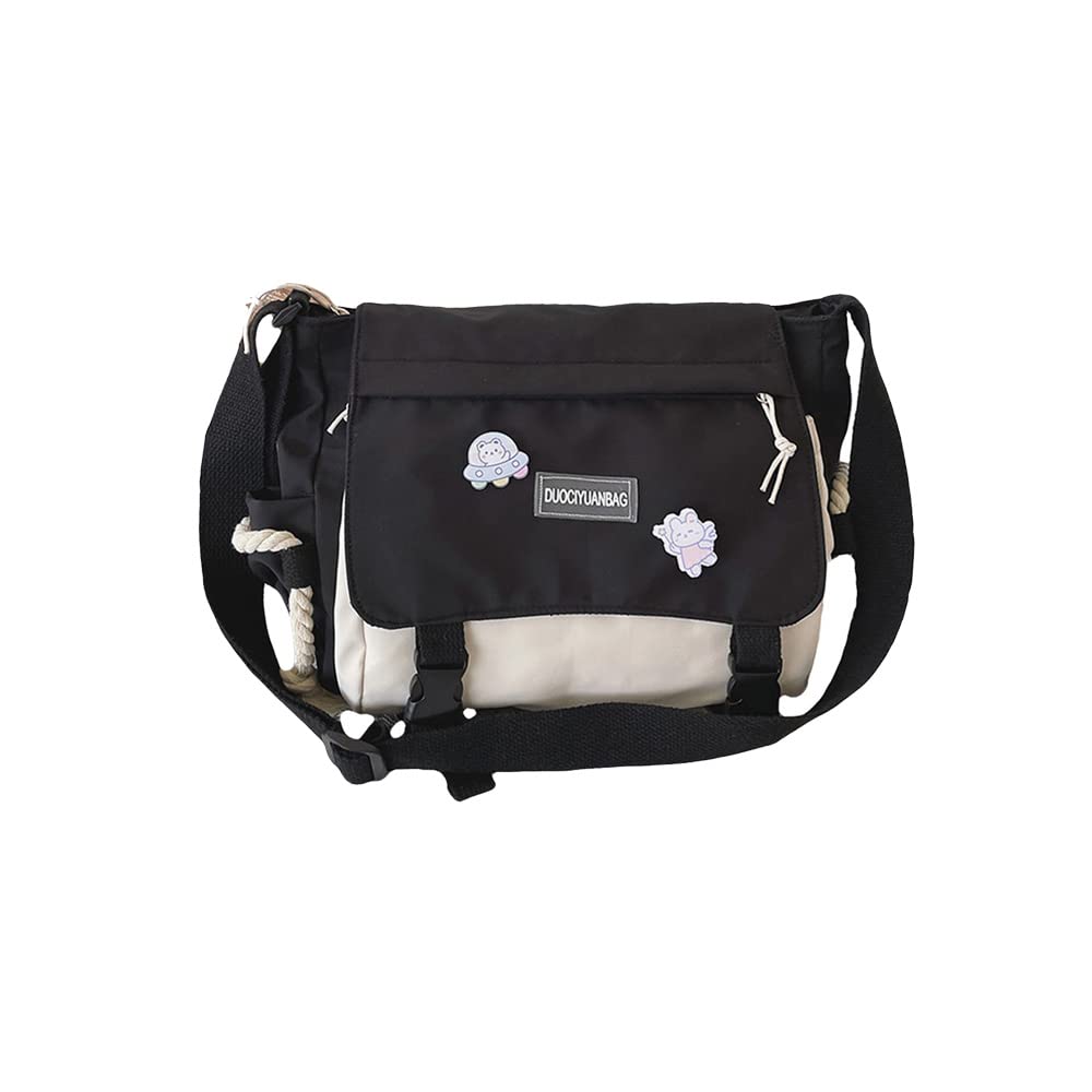 Stylish Cute Shoulder Bags for Teen Girls - Aesthetic Crossbody School Bag with Pins & Plush Pendant - Harajuku Casual Daypack for School, Travel & Everyday Use