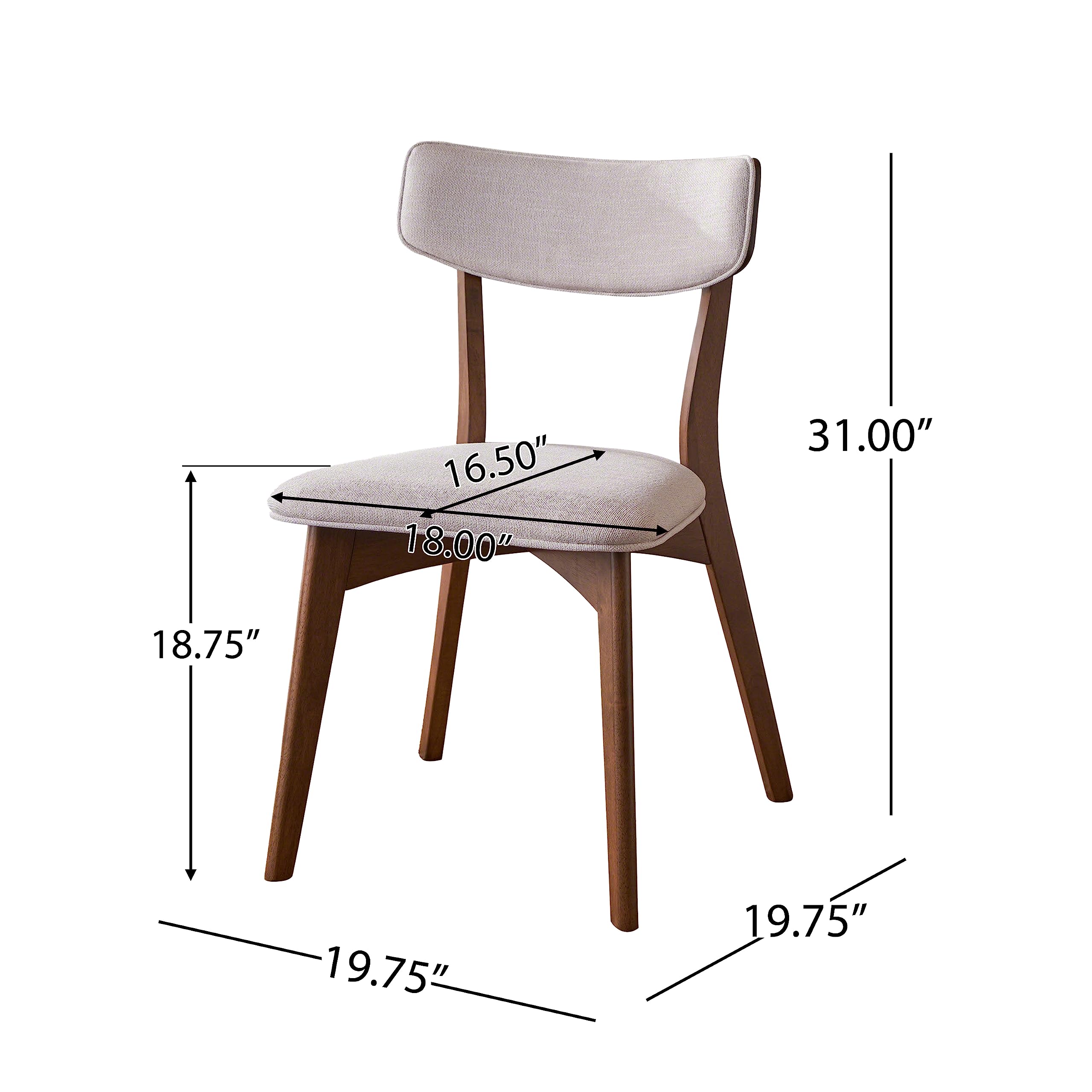 Christopher Knight Home Abrielle Mid-Century Modern Dining Chairs Set of 2 - Rubberwood Frame, Light Beige/Natural Walnut - Perfect for Dining Room, Kitchen & Home Office
