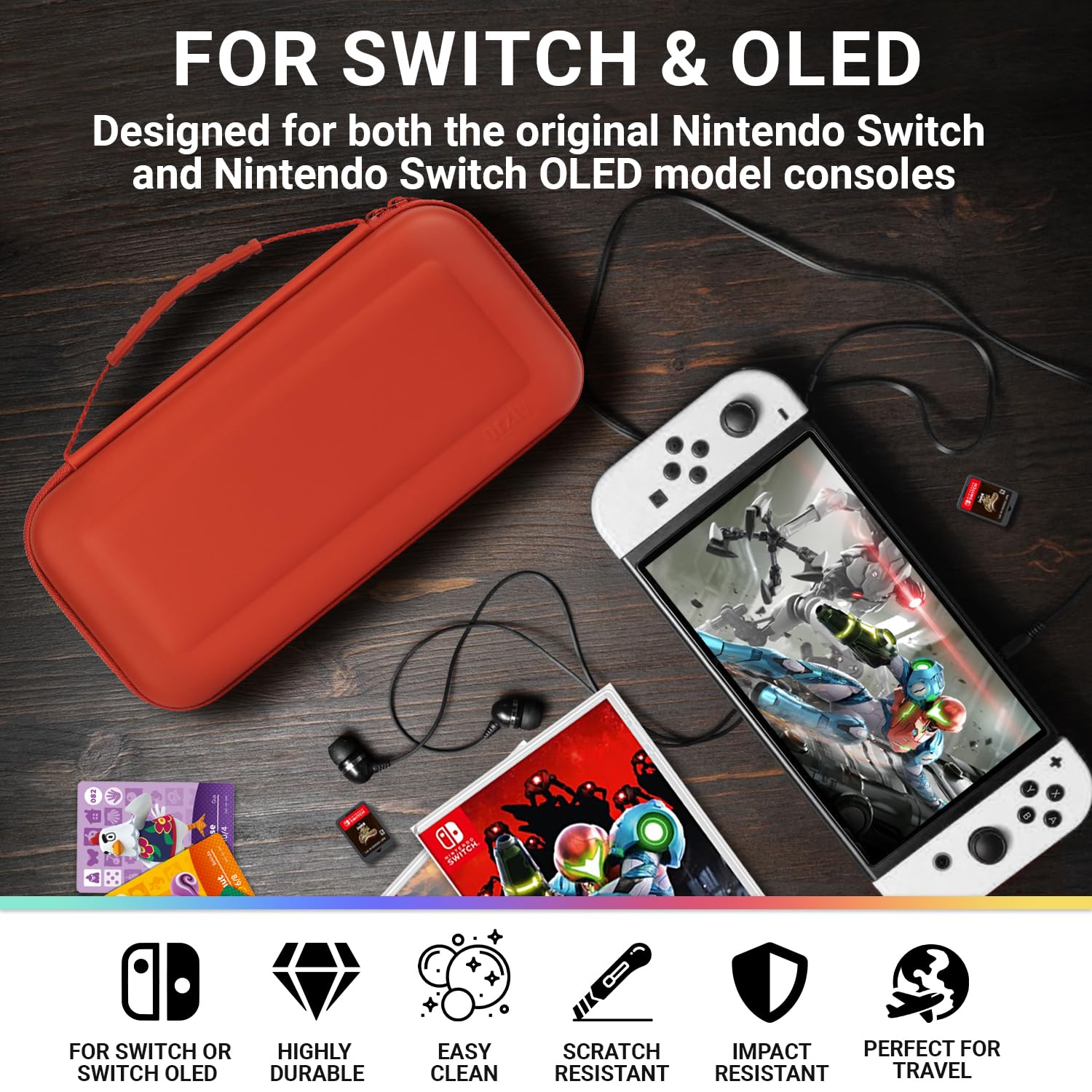 Orzly Protective Hard Travel Carry Case for Nintendo Switch & Switch OLED - Portable Shell Pouch with Storage Pockets for Games & Accessories | Perfect for Travel, Commuting & Home Storage