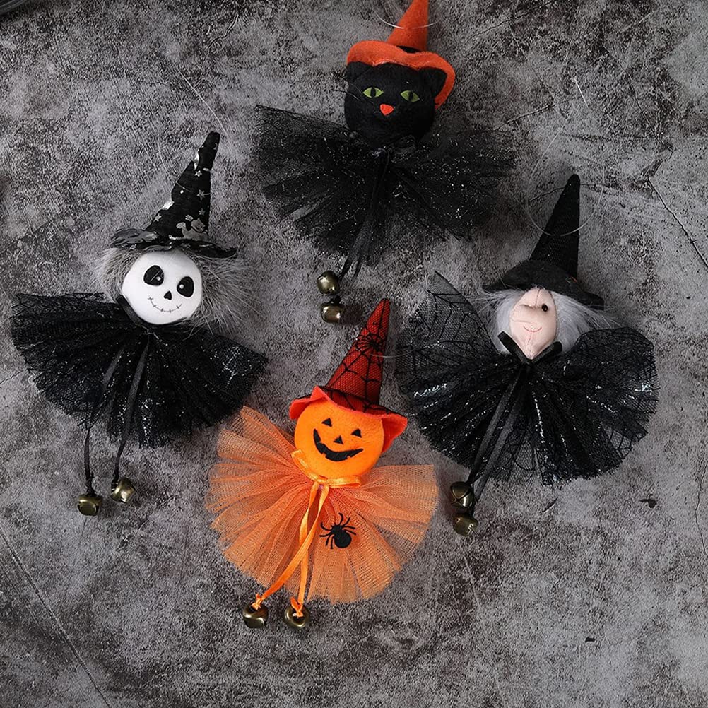 LUOZZY 4Pcs Halloween Pumpkin Doll with Bells - Spooky Witch Ghost Hanging Decorations for Halloween Party, Home, Yard & Porch Decor