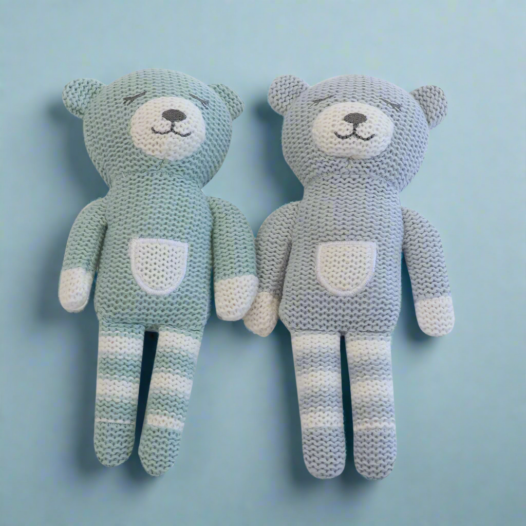 Nordic Style 2-Pack Knit Baby Rattles - Soft Dusty Sky & Mint Bear Toys for Newborns | Perfect for Nursery, Playtime & Baby Shower Gifts