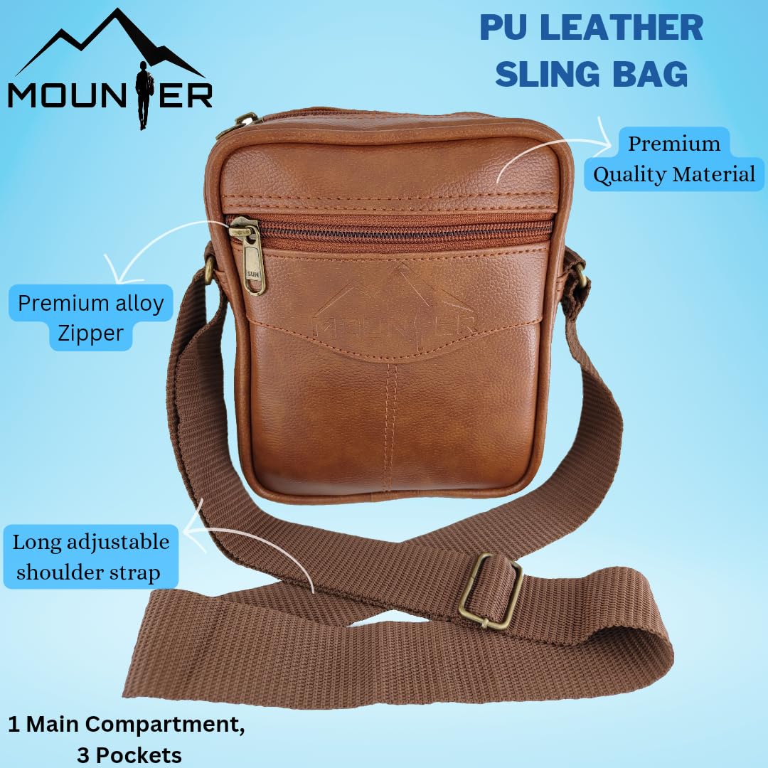 MOUNTER Stylish Leather Crossbody Messenger Bag for Men & Women - Durable Shoulder Sling Bag for Travel, Office & Daily Use - Perfect Work Bag, Commuter Purse & Casual Carryall