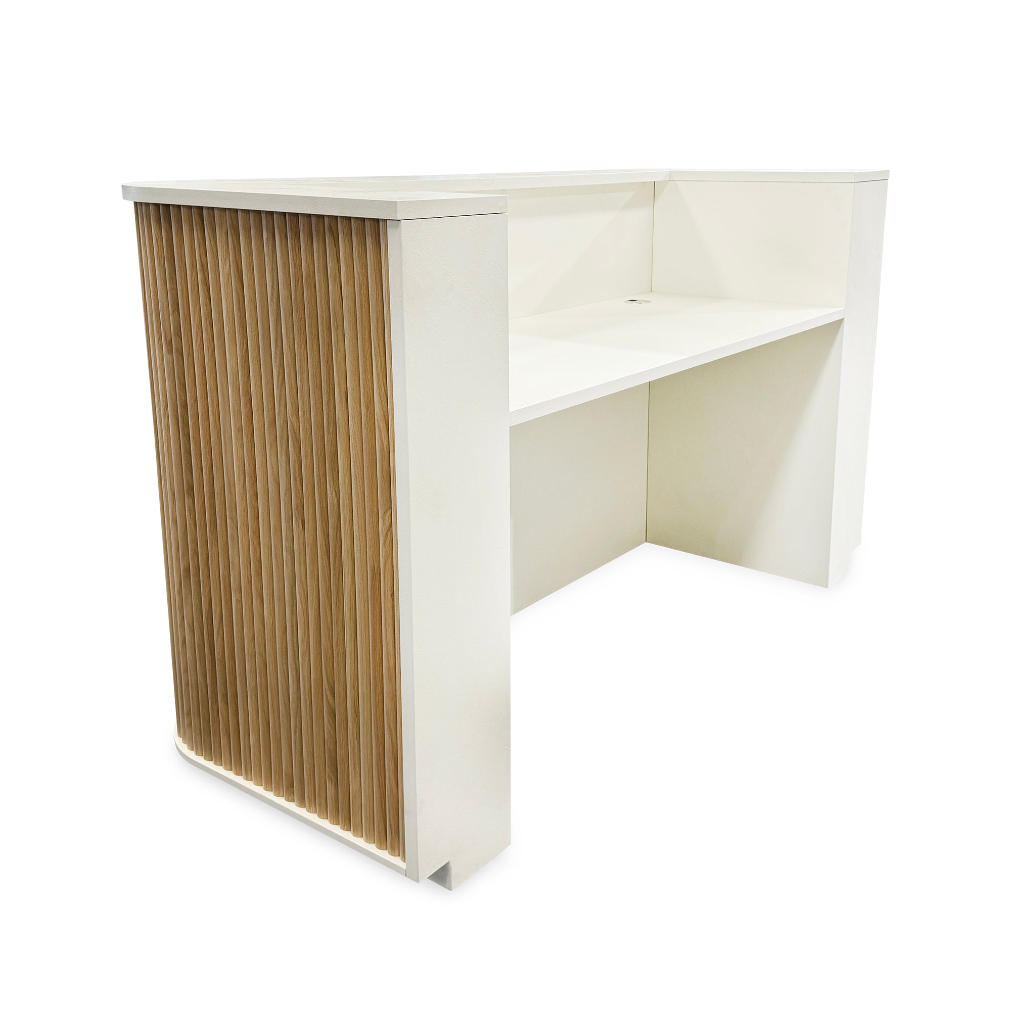 Premium HALO 180cm Reception Desk - Solid Oak & White Finish - Perfect for Office, Hotel, and Corporate Lobby Reception Areas