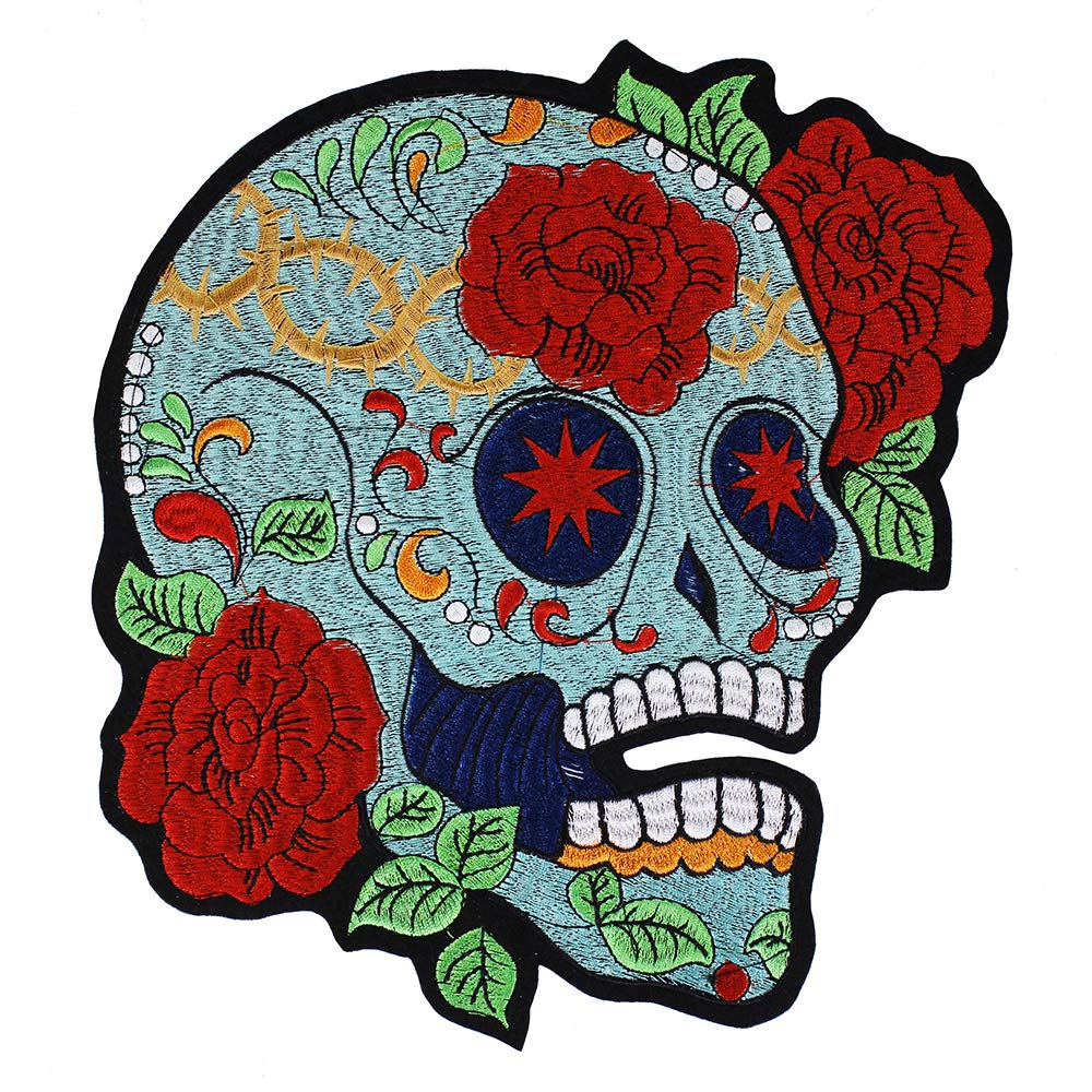 Skull Rose Embroidery Iron-On Patch - Gothic Applique for Jackets, Bags & DIY Crafts - Premium Embroidered Sticker (1 Piece)