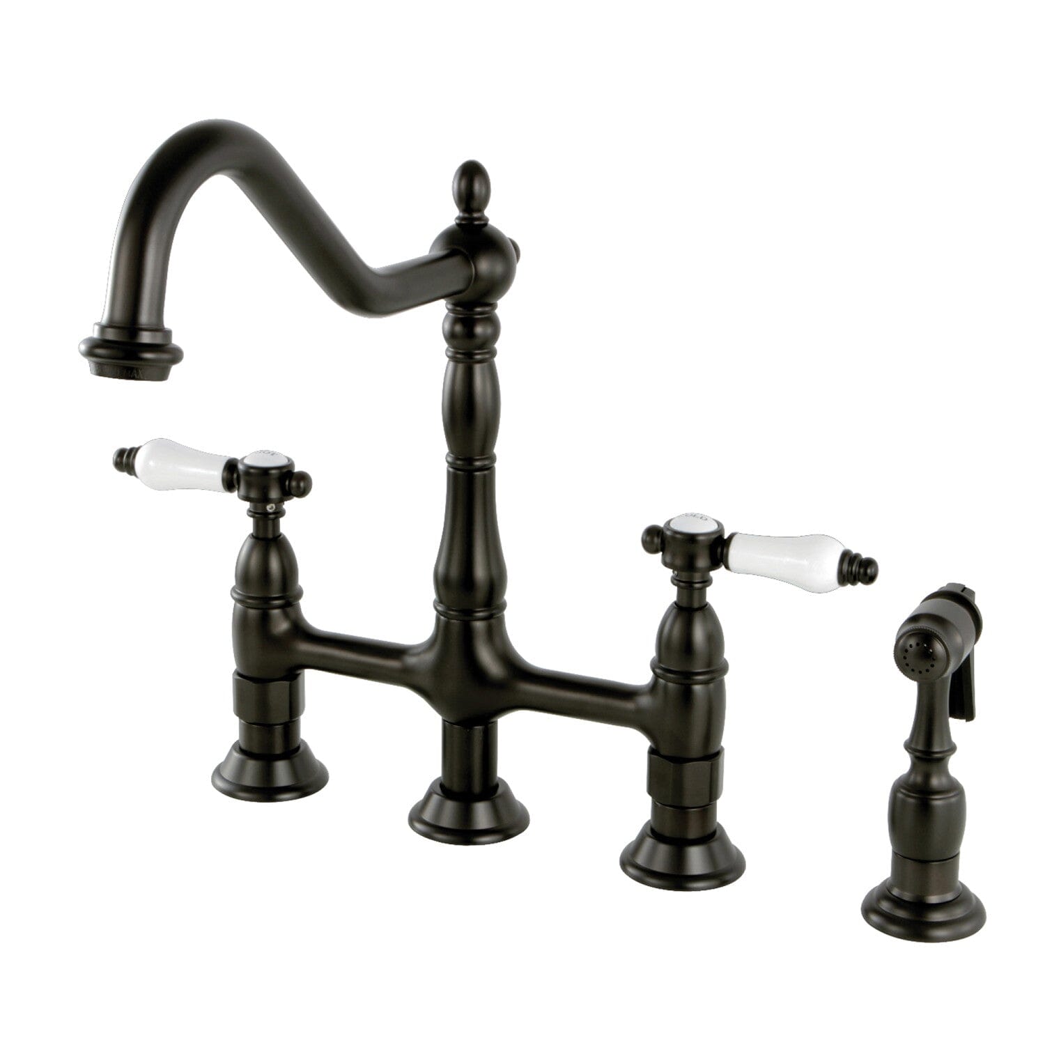 Bel Air Bridge Kitchen Faucet with Brass Side Sprayer - High Arc Pull Down Sprayer Faucet for Modern Farmhouse & Commercial Kitchens - Perfect for Washing Dishes, Filling Pots & Cleaning Sinks