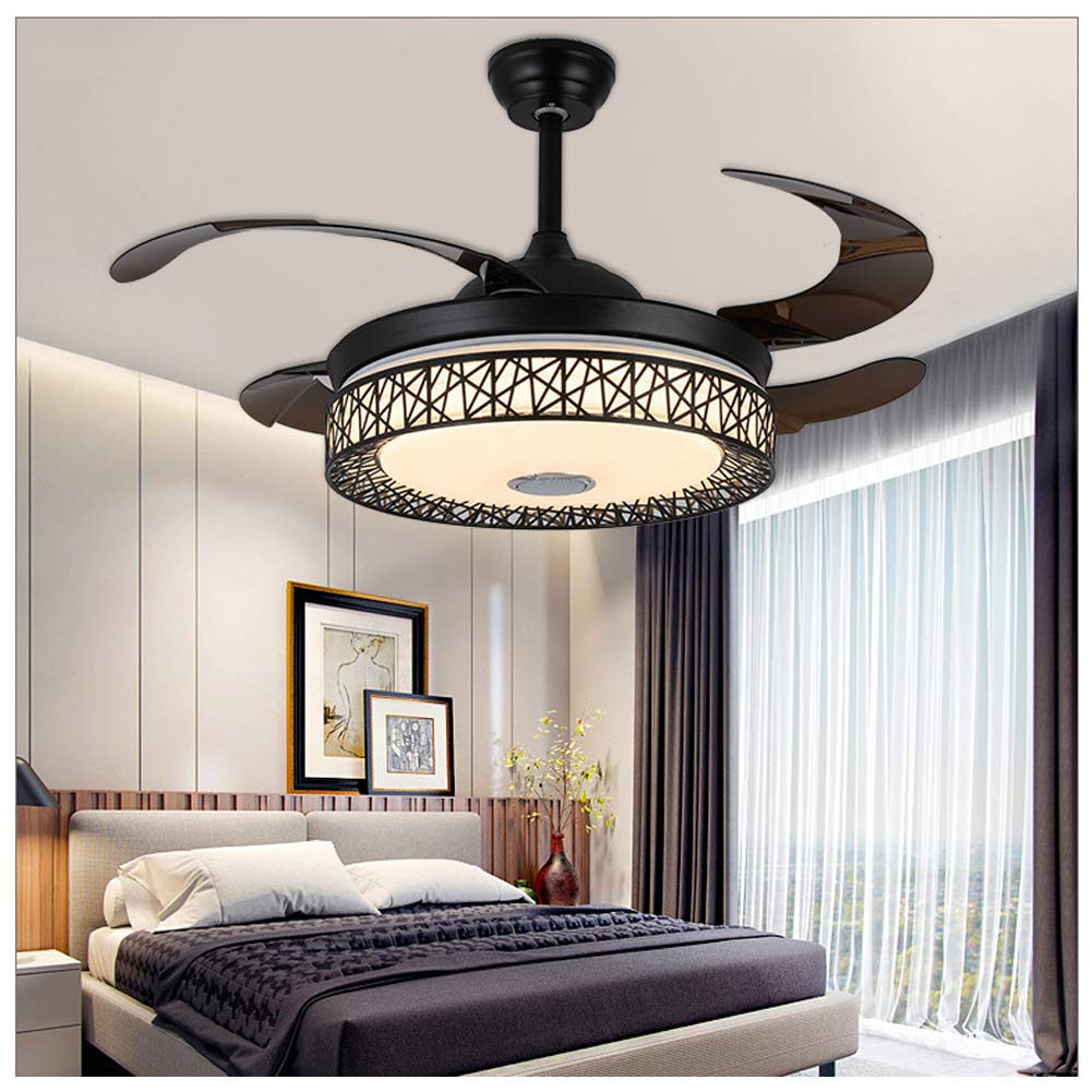 42 Inch Modern Retractable Ceiling Fan with LED Lights - 7 Color Dimmable Bluetooth Chandelier Fan, 3 Speed Remote Control - Perfect for Dining Room & Living Room Lighting & Air Circulation