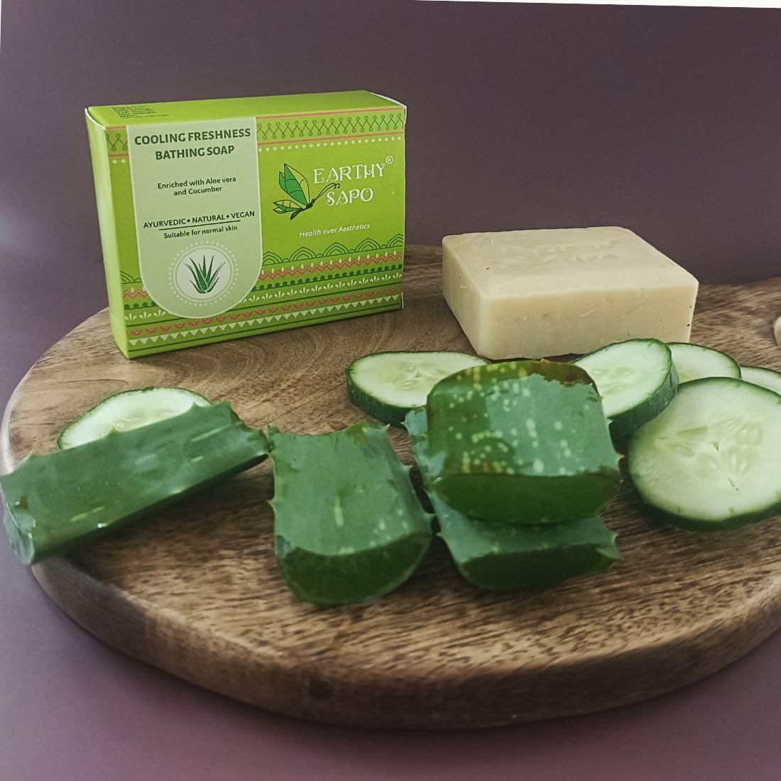 Earthy Sapo Handmade Aloe Vera & Cucumber Cooling Soap - 100g Natural Freshness Bath Bar for Sensitive Skin & Summer Hydration