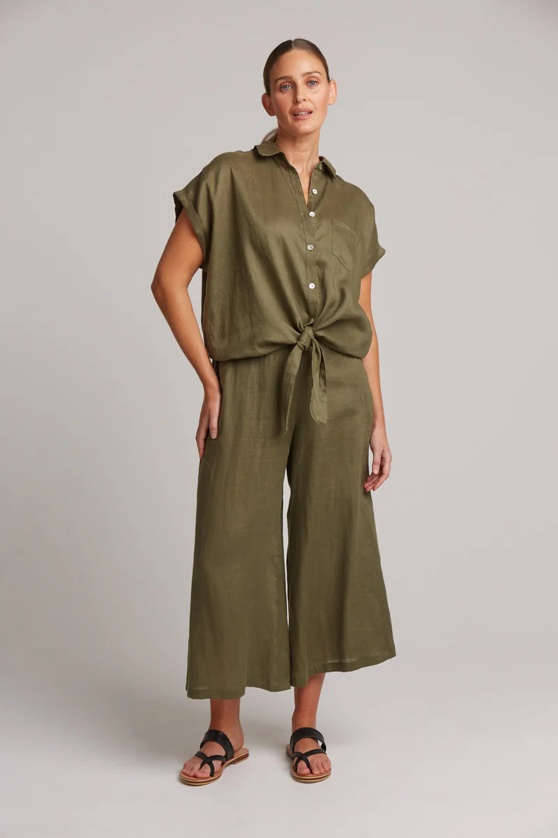 Stylish Tie Front Linen Shirt for Women - Khaki | Breathable Summer Blouse for Casual Outings & Office Wear