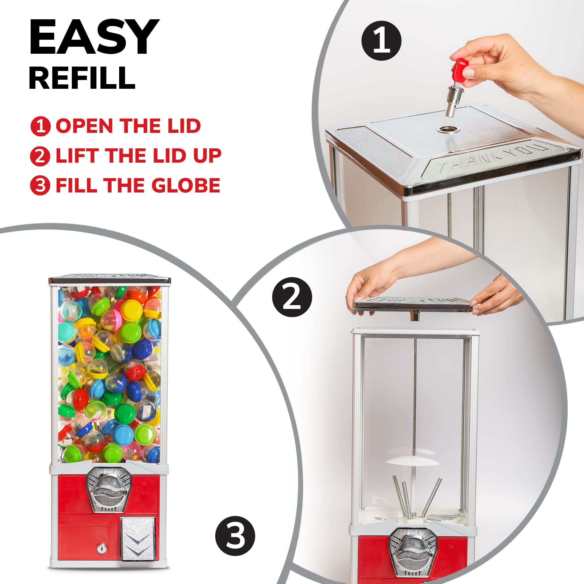 Commercial Vending Machine for 2 Inch Round Capsules - Gumballs, Bouncy Balls & Prizes - Big Red Capsule Toy Dispenser for Arcades, Malls & Retail Stores