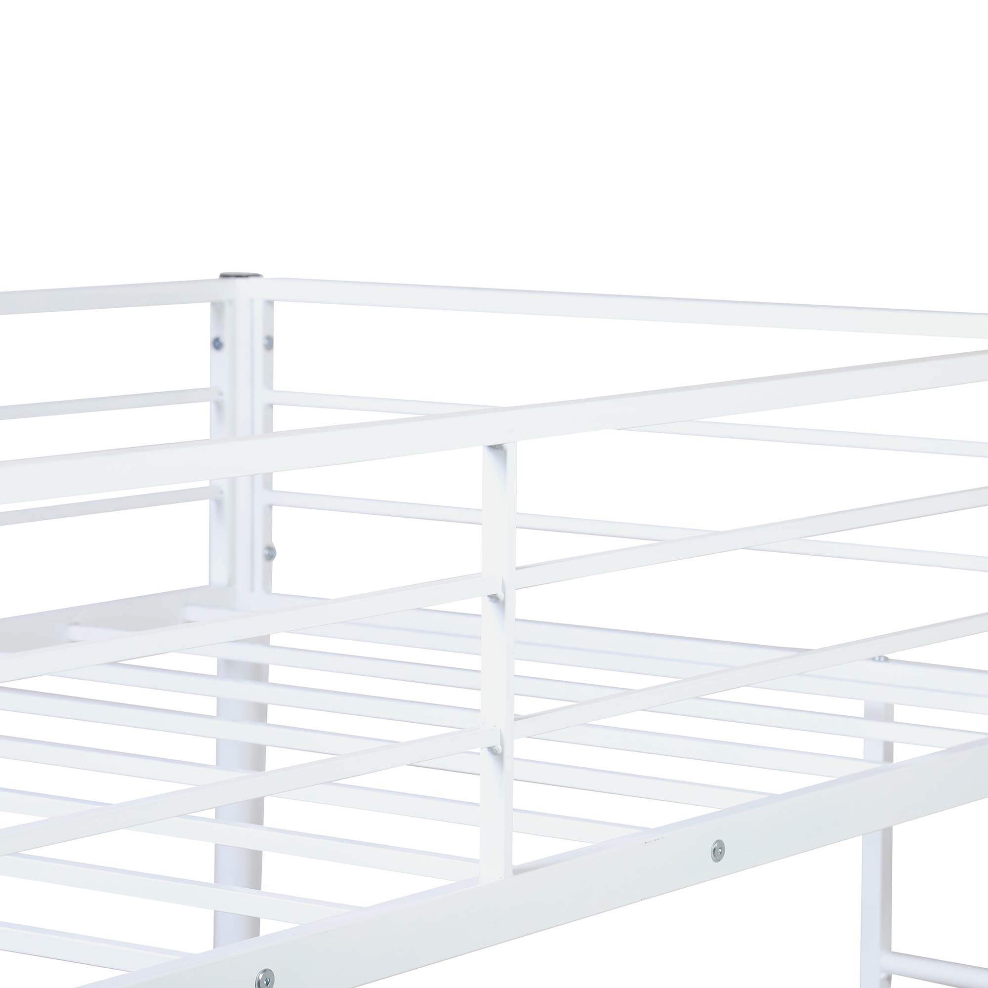 LZ LEISURE ZONE Twin Over Full Metal Loft Bed with Built-in Desk & Shelves - Space-Saving Bunk Bed Frame, No Box Spring Required (White) - Perfect for Kids' Rooms, Dorms & Small Apartments