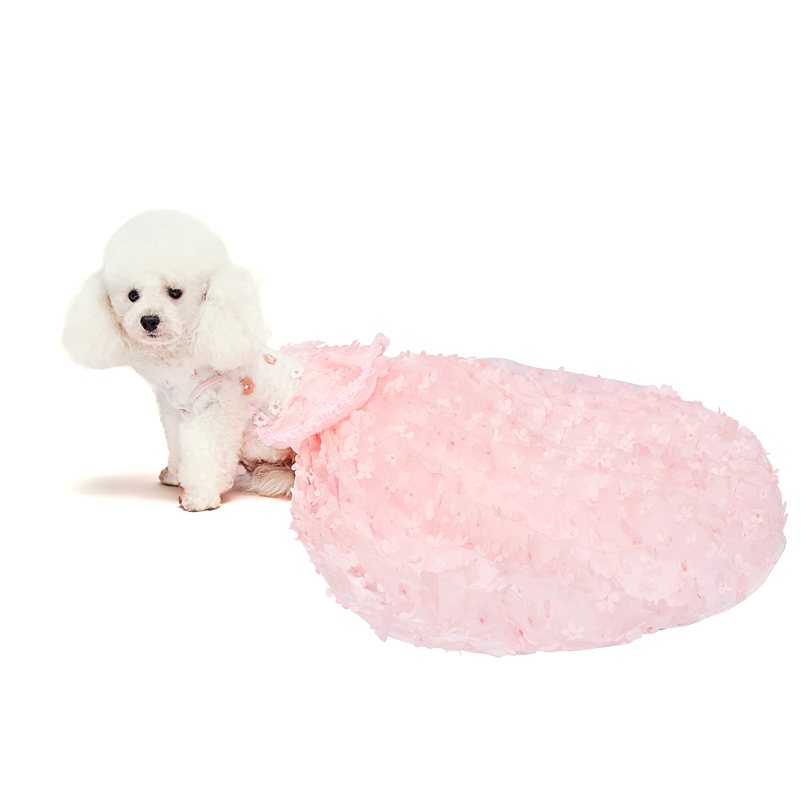 Elegant Dog Wedding Dress with Flower Tutu Skirt & Detachable Train - Formal Pet Apparel for Small & Medium Dogs - Princess Costume for Birthday Parties & Special Occasions (Pink Set, Size L)
