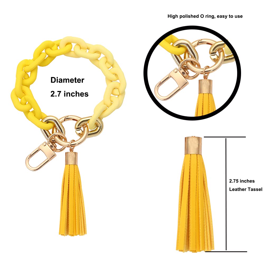 Chunky Chain Link Wristlet Keychain - Acrylic Bangle Key Ring Bracelet for Women - Boho Modern Car Key Holder - Perfect for Key Organization, Handbag Accessory & Stylish Everyday Carry