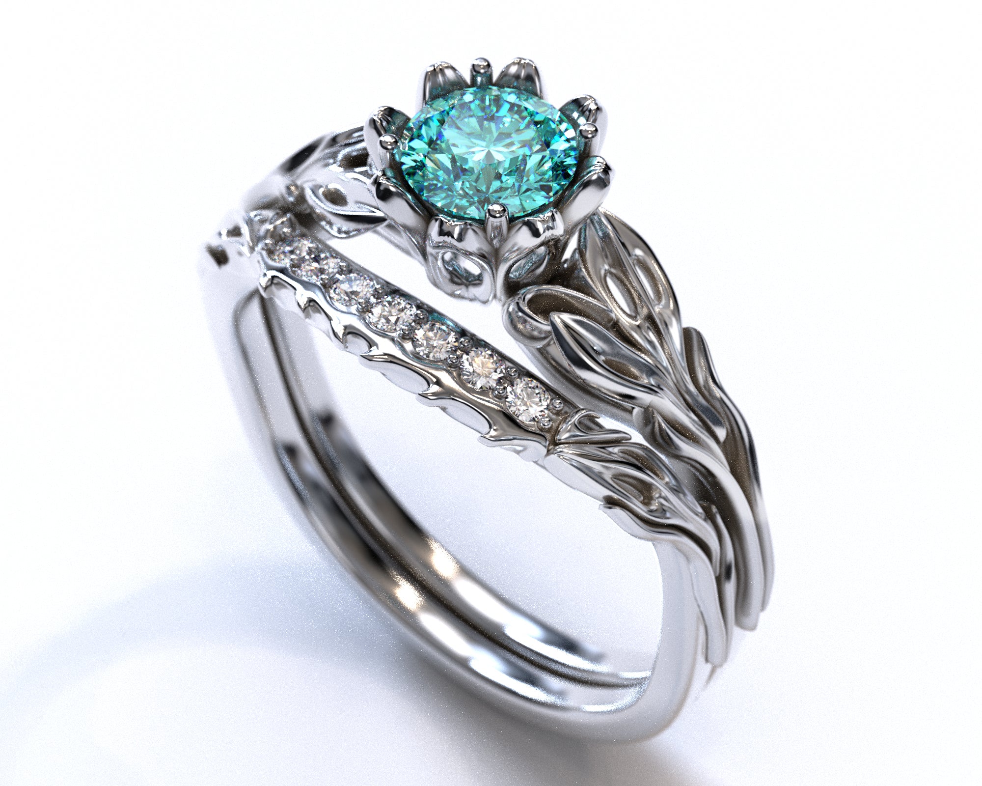 Exquisite Blue Diamond Wedding Ring Set for Women - Unique Floral Design Engagement & Bridal Jewelry - Perfect for Proposals, Anniversaries & Special Occasions