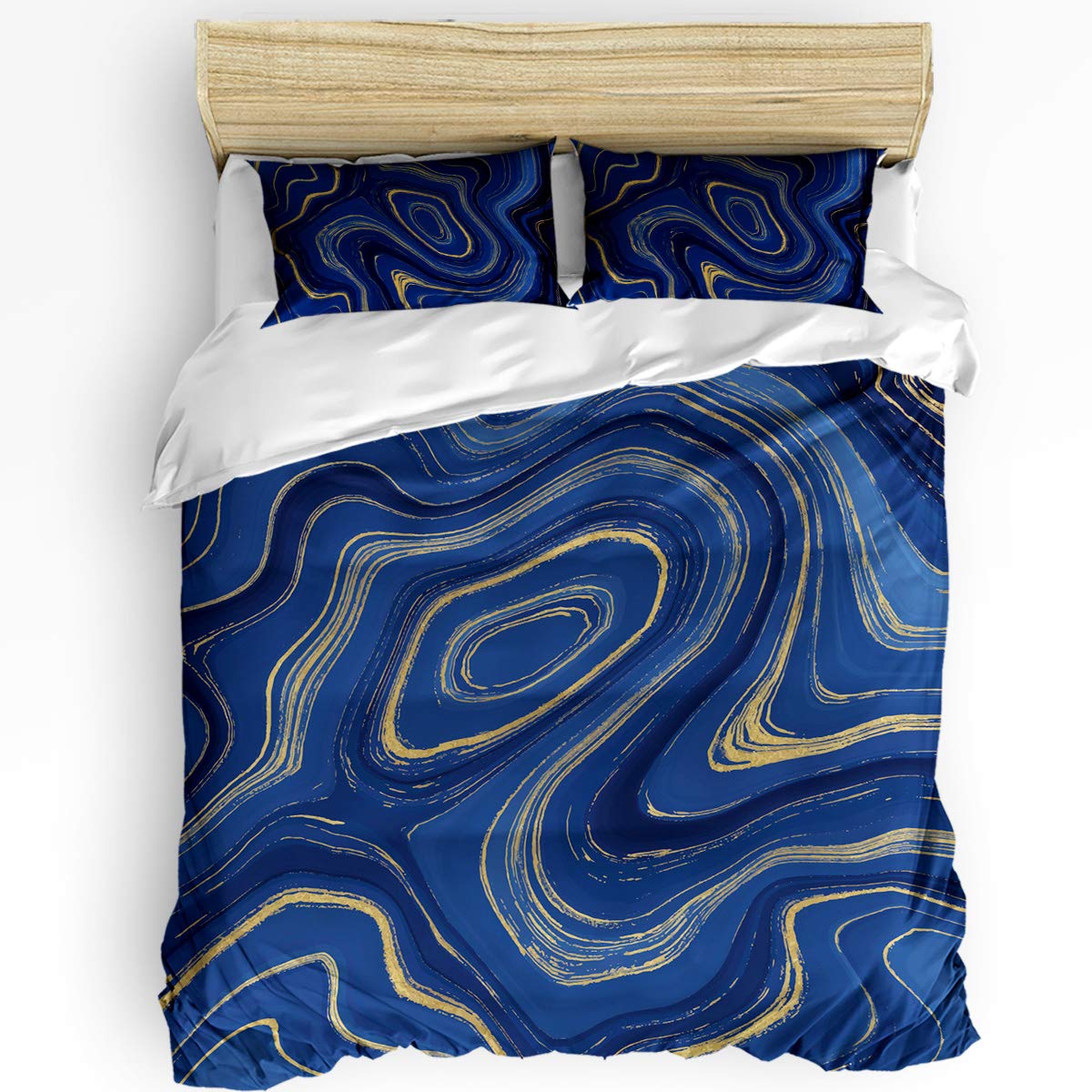 3 Piece Full Size Bedding Set - Geometric Marble Duvet Cover with Zipper Closure, Blue & Yellow Swirl Design for Kids, Teens & Adults | Soft & Breathable Comforter Cover for Bedroom Decor, Guest Room & Dorm Essentials