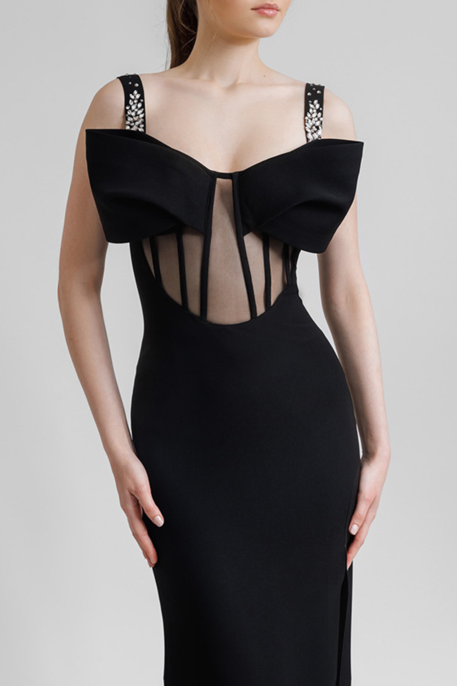 Dancis Black See-Through Corset Maxi Dress for Women - Elegant Evening Gown for Parties, Date Night & Special Occasions