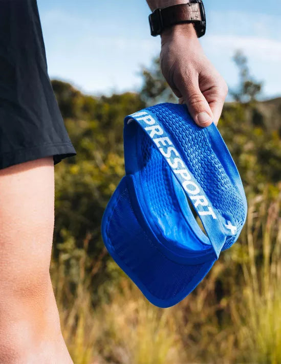 Compressport Unisex Spiderweb Headband - Sweat-Wicking, Breathable for Running, Cycling & Workouts - Dazzling Blue/White Design for Sports & Fitness Enthusiasts