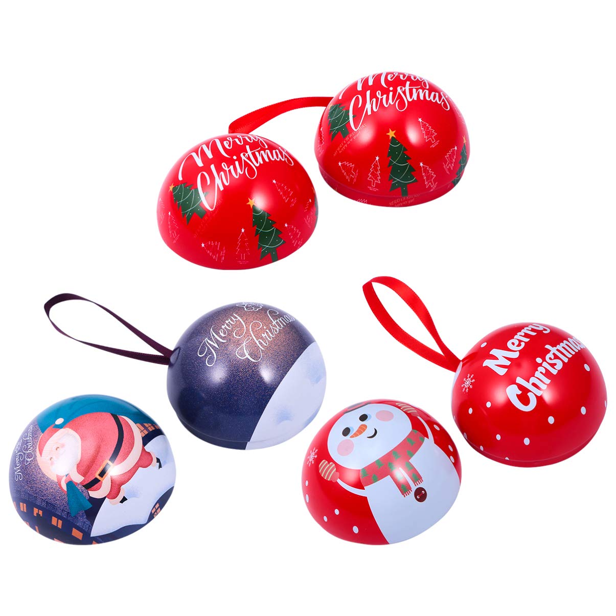 Tomaibaby 3-Piece Christmas Tinplate Candy Ball Box Set - Decorative Hanging Ornaments for Christmas Tree, Detachable Iron Candy Containers - Perfect for Holiday Home Decor, Party Favors & Gift Packaging