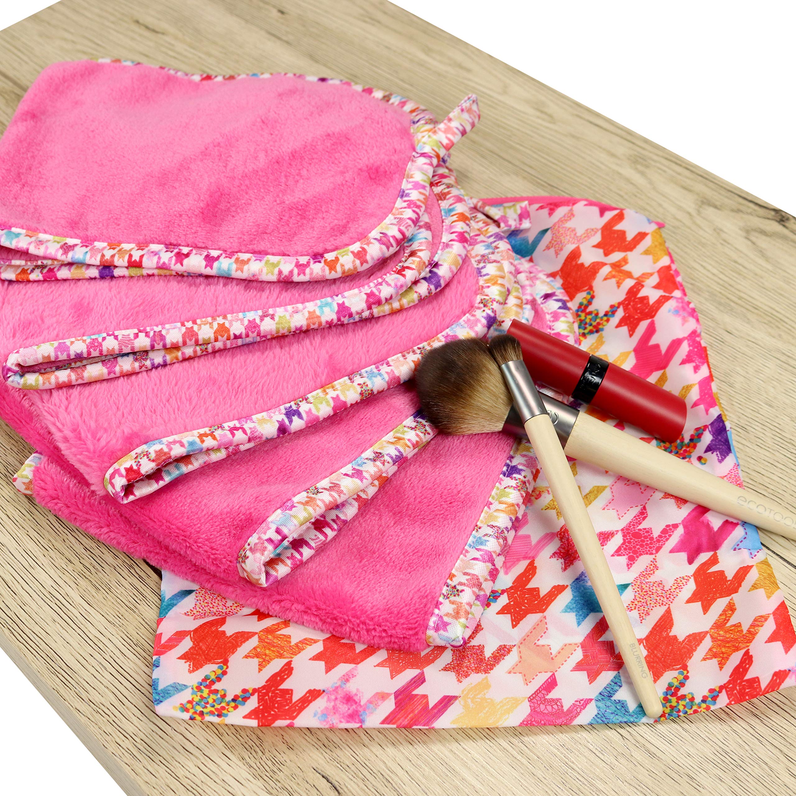 **Arkwright Reusable Microfiber Makeup Remover Cloths - 5 Pack Soft Coral Fleece Facial Towels with Storage Bag, Gentle Makeup Wipes for Sensitive Skin, 7.5 x 15.5 Inch Houndstooth Design - Perfect for Travel, Gym & Daily Skincare Routine**