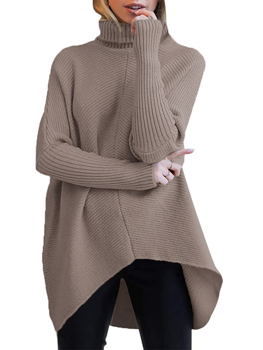 Caracilia Women's Turtleneck Long Sleeve Sweater - Irregular Hem Casual Pullover Knit Top for Fall & Winter | Cozy Office Wear & Weekend Outfits