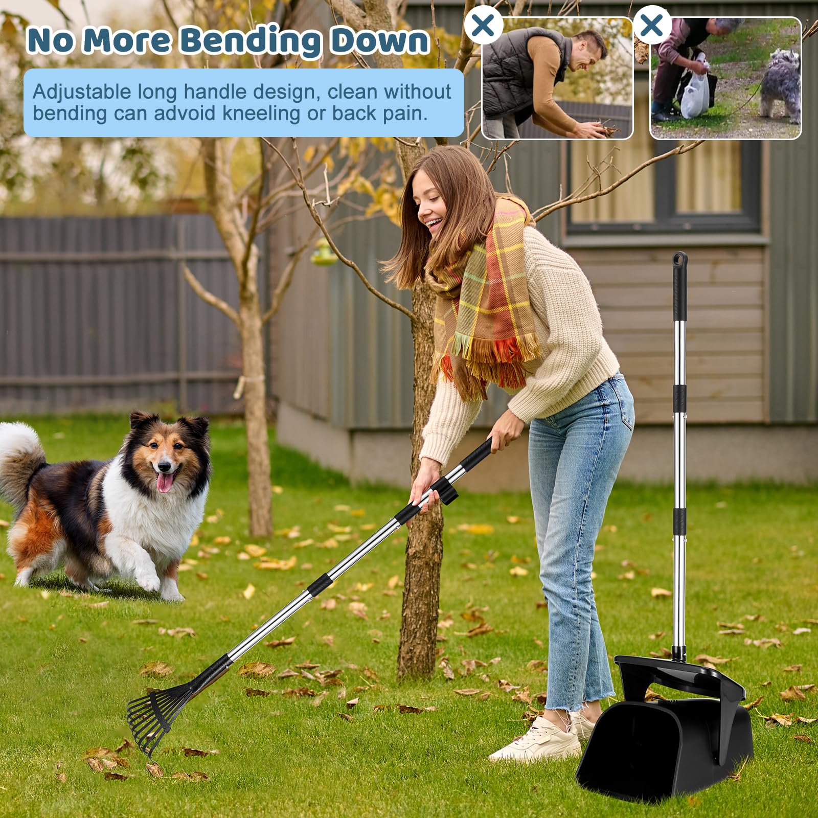 Odoland Heavy Duty Dog Poop Scooper with Swivel Bin & 20 Waste Bags - Adjustable Long Handle for Small & Large Dogs - Ideal for Yard, Grass, Dirt & Gravel - Perfect for Daily Pet Waste Cleanup & Outdoor Maintenance