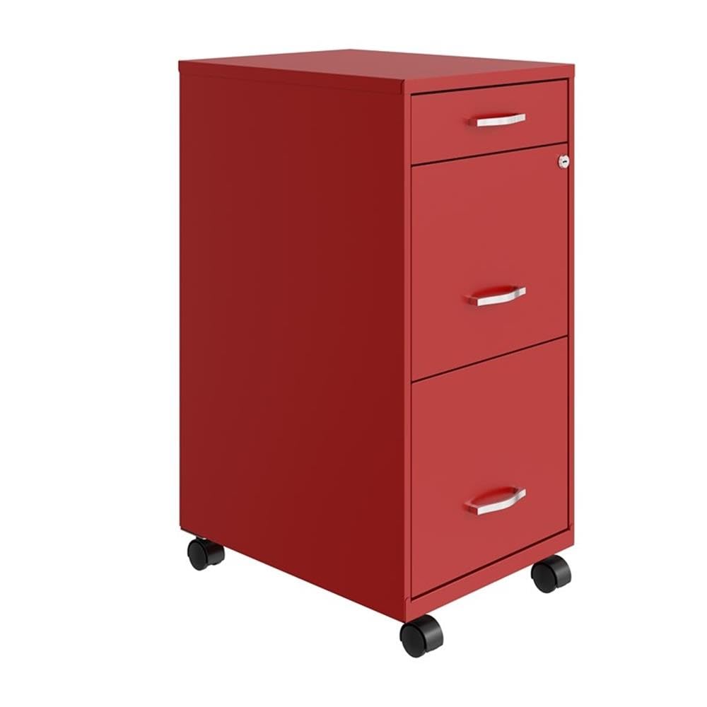 Home Square 3-Drawer Mobile Metal Filing Cabinet Set in Red (Set of 2) - Office Organization & Document Storage Solution for Home or Business