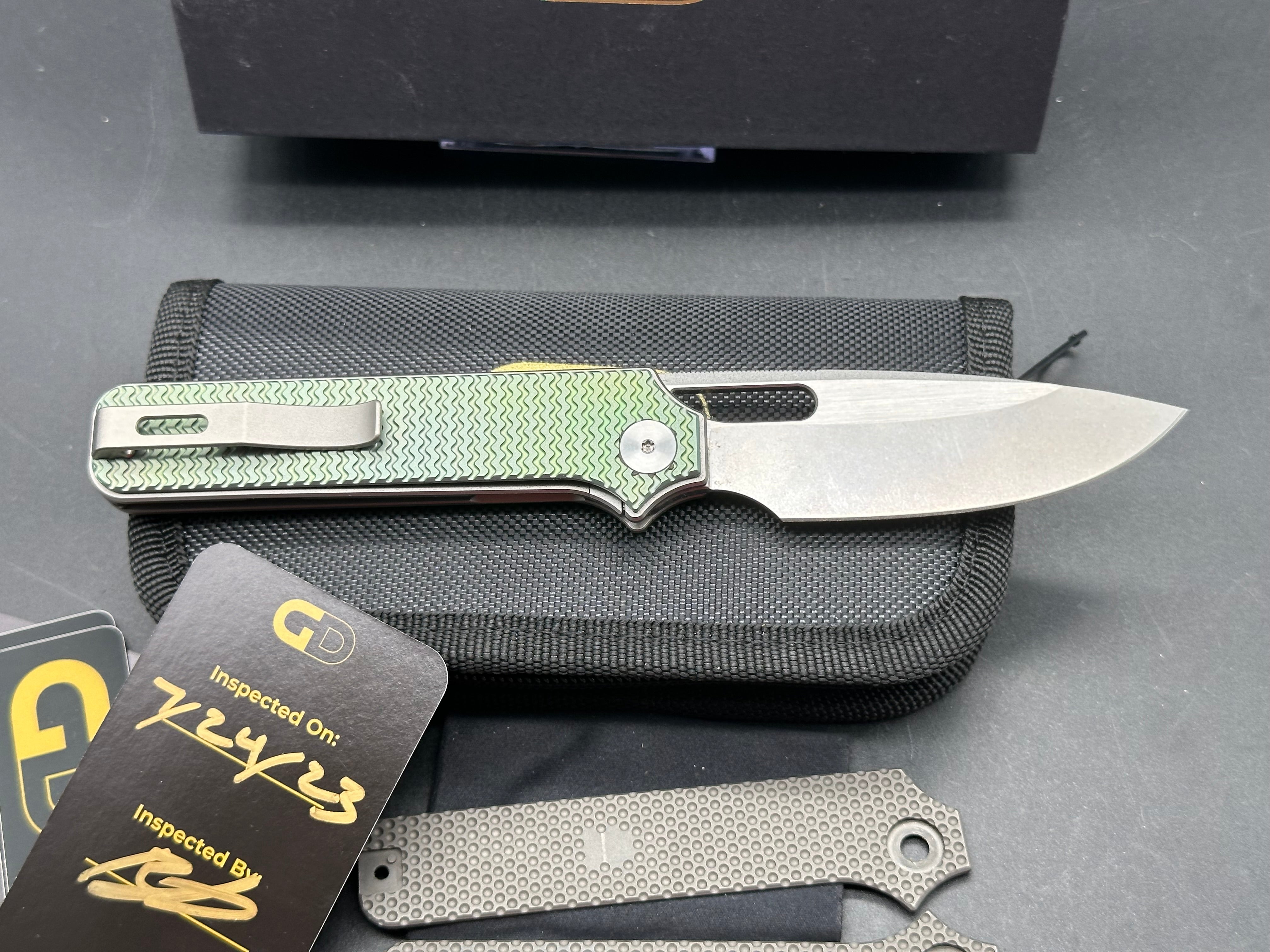 Premium Green Titanium Knife with M390 Blade - Golden Design - Includes Extra Scales - Perfect for Outdoor Camping, Survival & Everyday Carry (EDC)