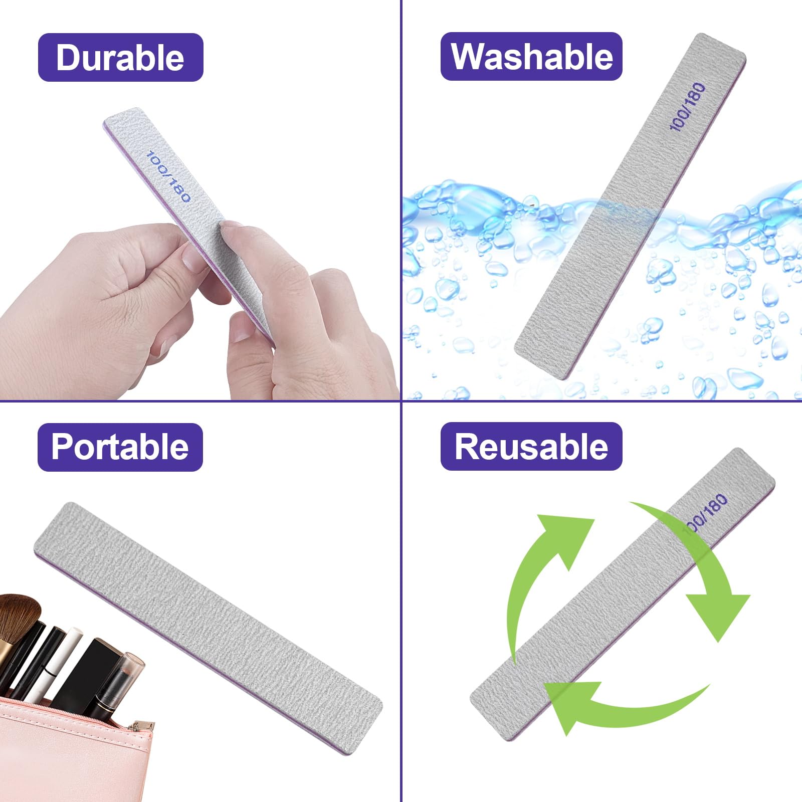 24 Pack Professional Nail Files - 100/180 Grit Double Sided Emery Boards for Natural & Acrylic Nails | Reusable Manicure Tools for Home Salon & Travel Nail Care