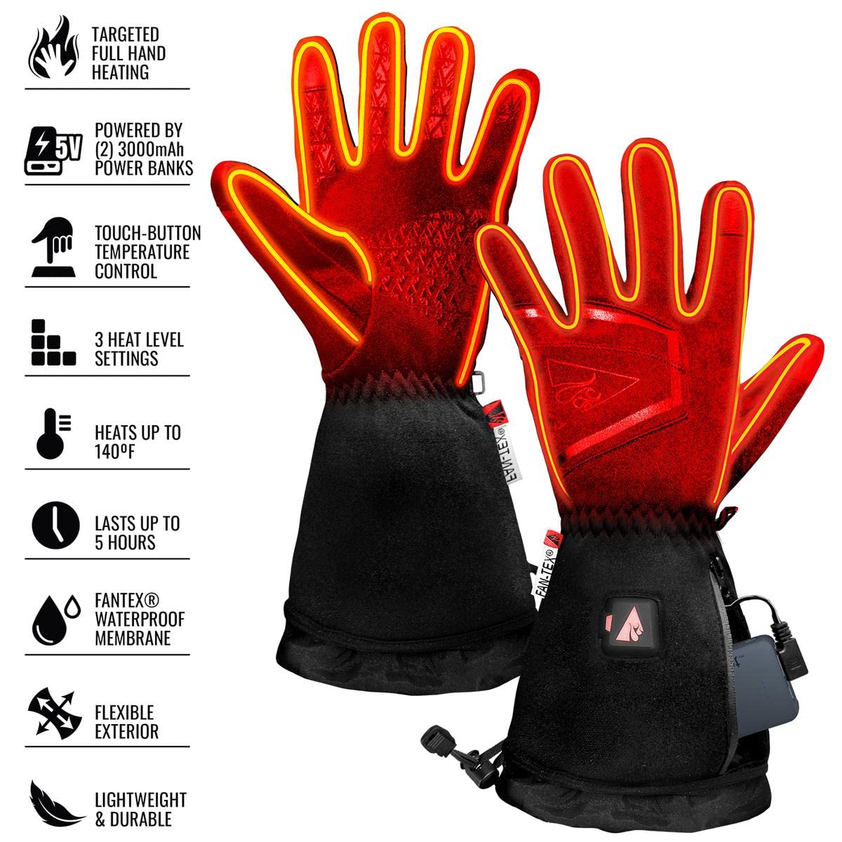 ActionHeat 5V Lightweight Battery Heated Gloves for Women - Waterproof & Windproof, 3 Adjustable Heat Levels, 8 Hours Heating - Perfect for Skiing, Snowboarding, Hiking & Winter Outdoor Activities