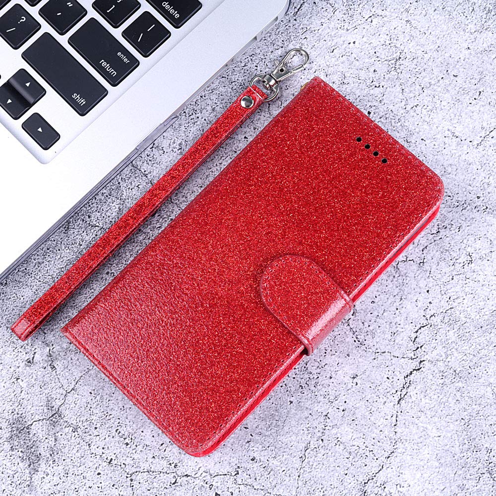**ASUWISH Wallet Case for Samsung Galaxy A51 4G (A515F/S51/M40S) with Card Holder, Kickstand & Tempered Glass Screen Protector – Glitter Flip Cover (Red) – Perfect for Work, Travel & Everyday Protection**