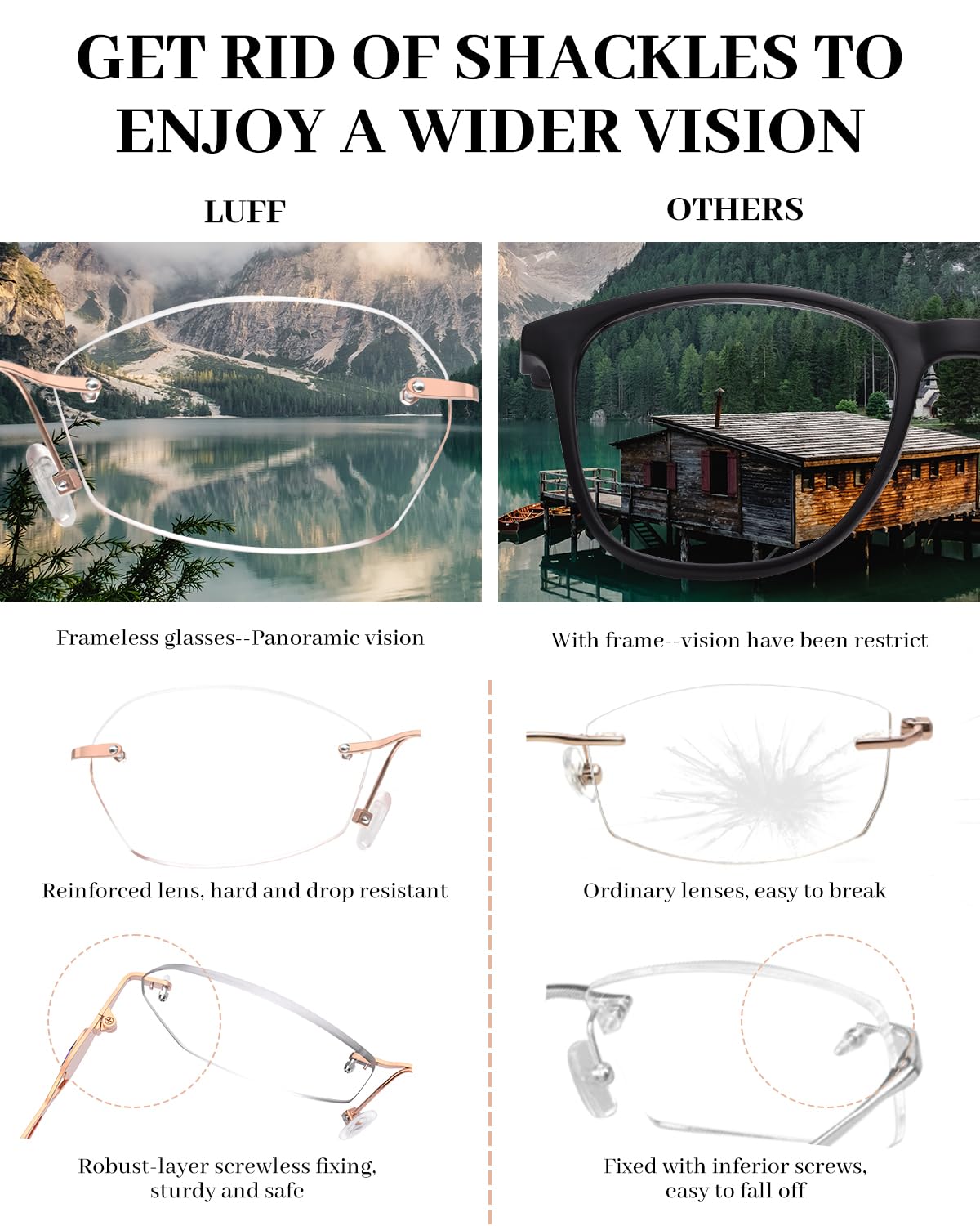 Blue Light Blocking Rimless Reading Glasses for Women - Lightweight Metal Computer Glasses Anti Eyestrain - Perfect for Office Work, Screen Time & Reading Books