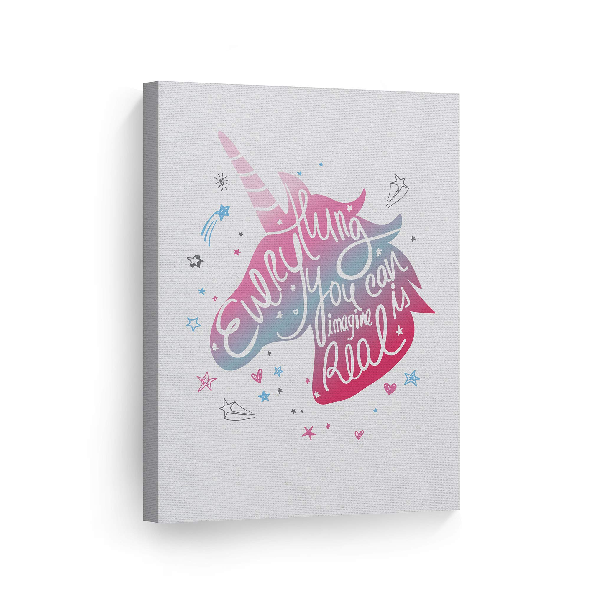 Unicorn Canvas Wall Art - Inspirational Quote 'Everything You Can Imagine Is Real' - Ready to Hang Nursery Decor, Kids Room Decor, Baby Room Wall Art - 36x24 Inch Made in USA - Perfect for Bedrooms, Playrooms & Gift Ideas