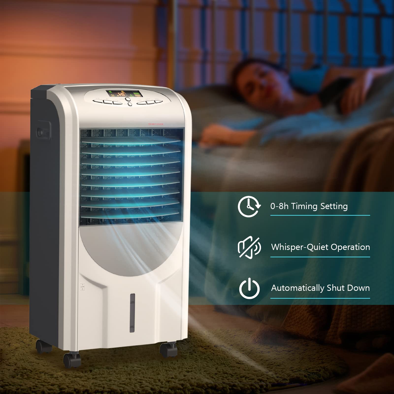 KOTEK 5-in-1 Portable Evaporative Air Cooler & Heater with Anion Function - Bladeless Quiet Cooling Fan with Remote Control, 8H Timer, 3 Modes & 3 Speeds - Perfect for Home, Office, Bedroom and Living Room Cooling