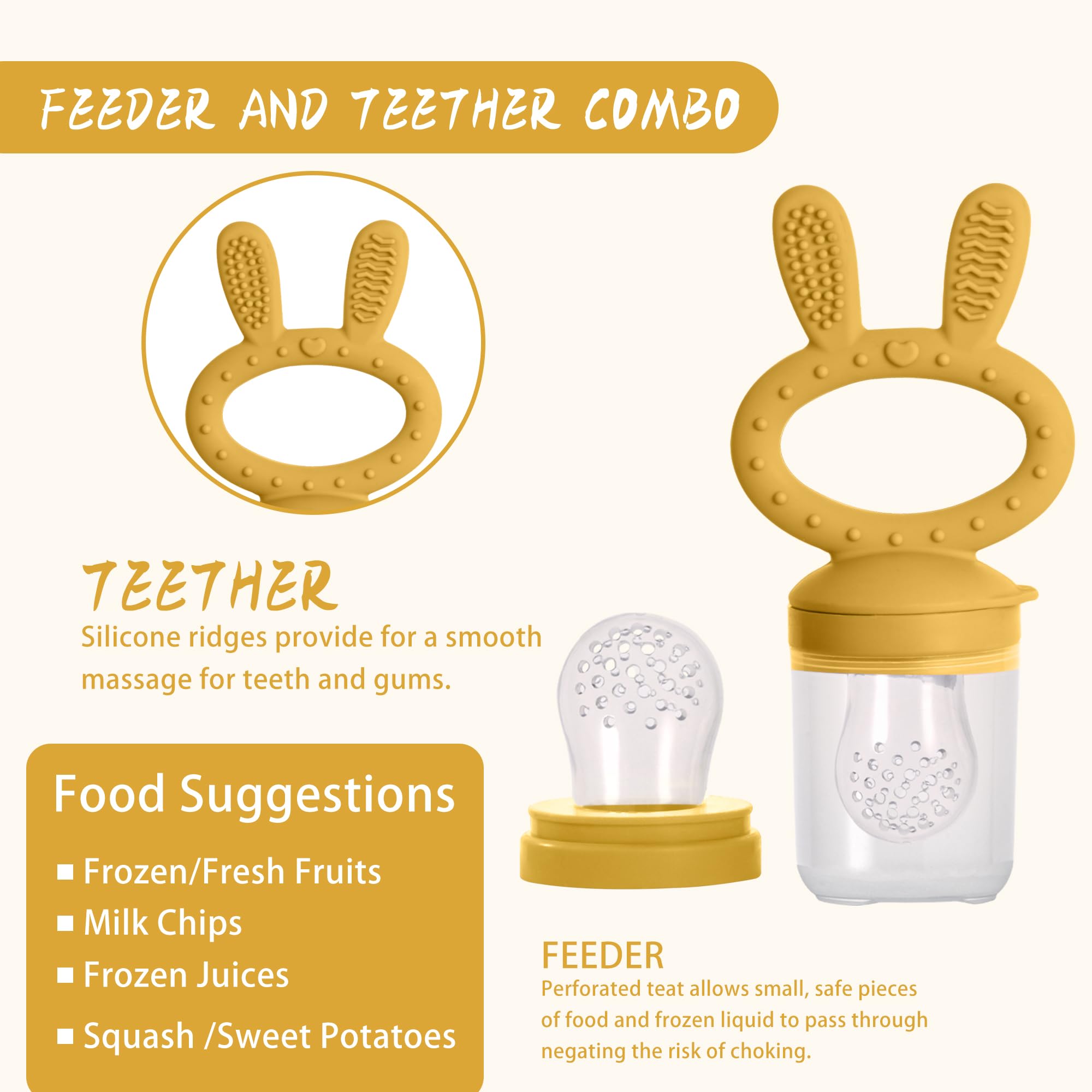 WAJIAYON 2-Pack Silicone Baby Breastmilk Popsicle Molds & Fruit Feeder - BPA-Free Freezer Storage Containers, Teething Pacifier and Soother for Infants (Yellow) - Perfect for Homemade Baby Food, Breast Milk Storage & Teething Relief