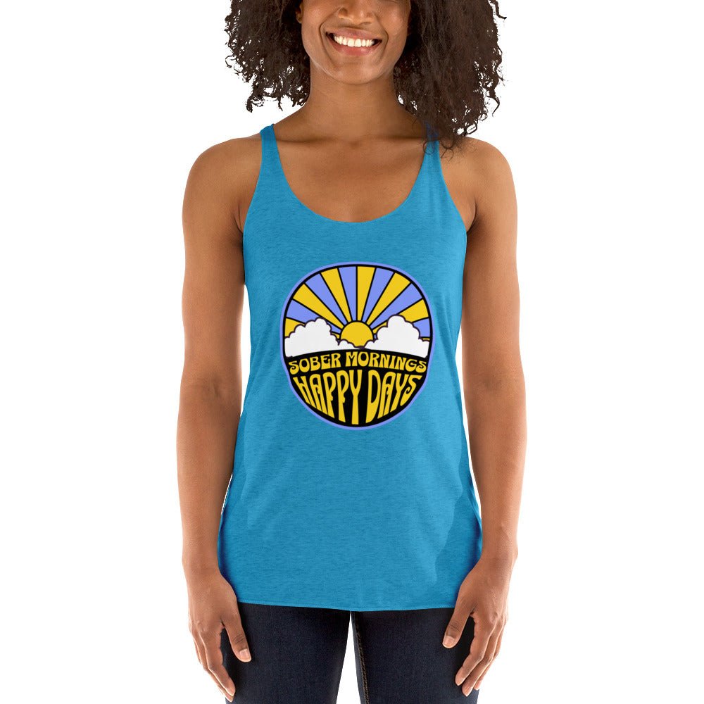 Sober Mornings Happy Days Racerback Tank Top for Women - Comfortable Workout & Yoga Tops - Perfect for Gym, Running, and Casual Wear