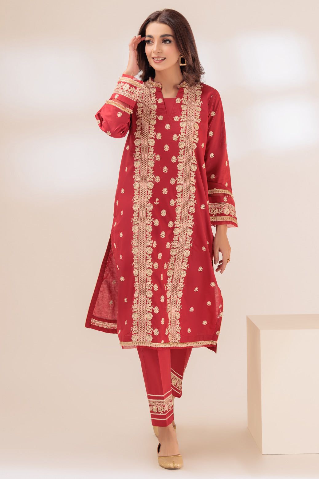 Premium Cambric Red 2-Piece Stitched Suit Set for Men - Formal Office Wear & Special Occasions | Bonanza