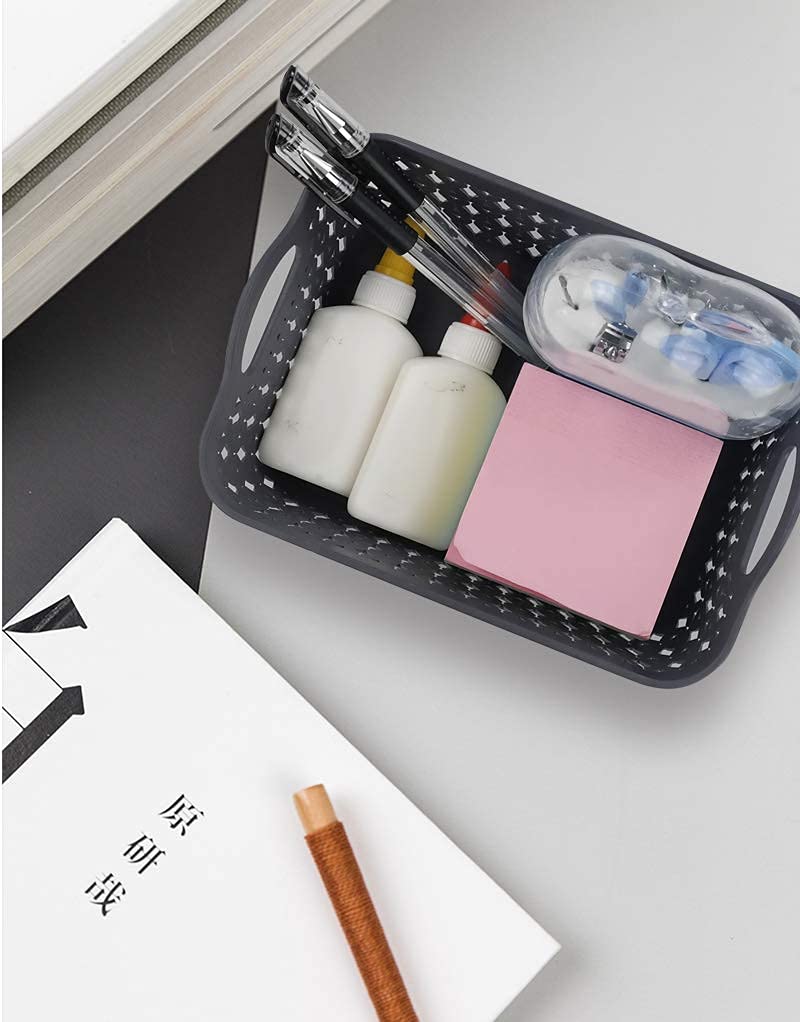 12-Pack Grey Plastic Storage Baskets for Desktop Organizing