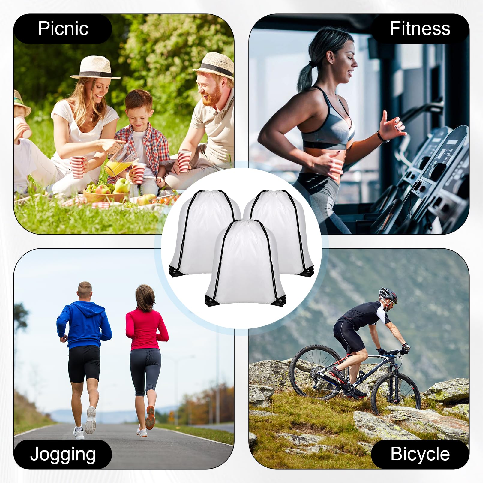 20 Pack Drawstring Backpacks Bulk - Lightweight String Backpack Bags for Gym, Sports, Travel, Swimming & Beach - Adjustable Cinch Sackpack for Men & Women (White) - Perfect for Workouts, Vacations & Outdoor Activities